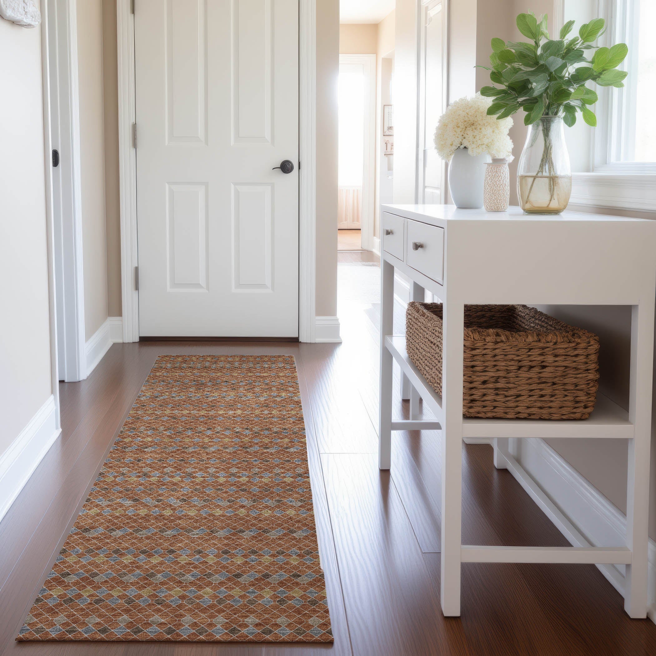 Kathmandu Machine Washable Transitional Paprika Orange Rug 2'3" x 7'6" #shape_Runner