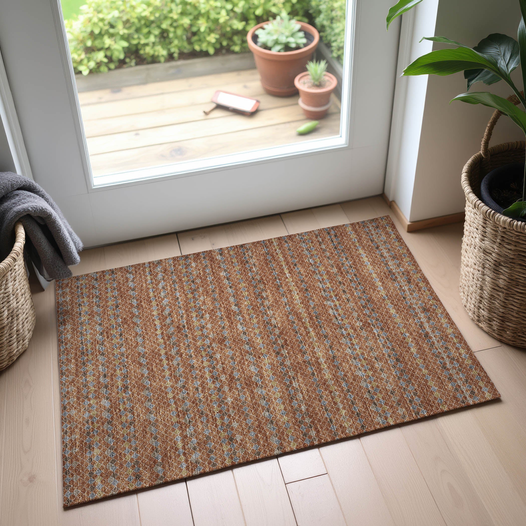 Kathmandu Machine Washable Transitional Paprika Orange Rug 1'8" x 2'6" #shape_Rectangle