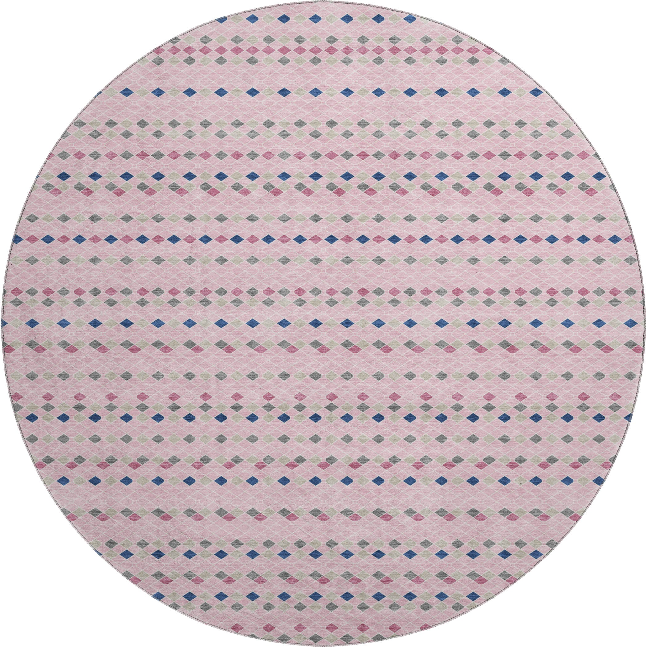 Kathmandu Machine Washable Transitional Pink Rug 8' x 8' #shape_Round