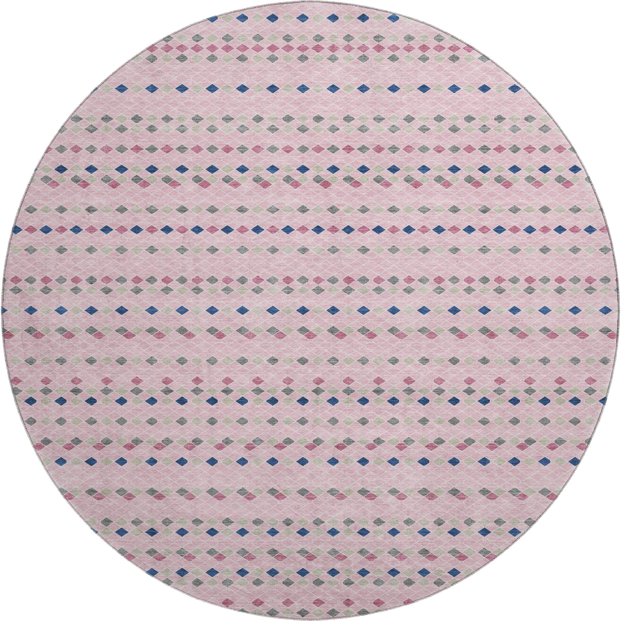 Kathmandu Machine Washable Transitional Pink Rug 8' x 8' #shape_Round