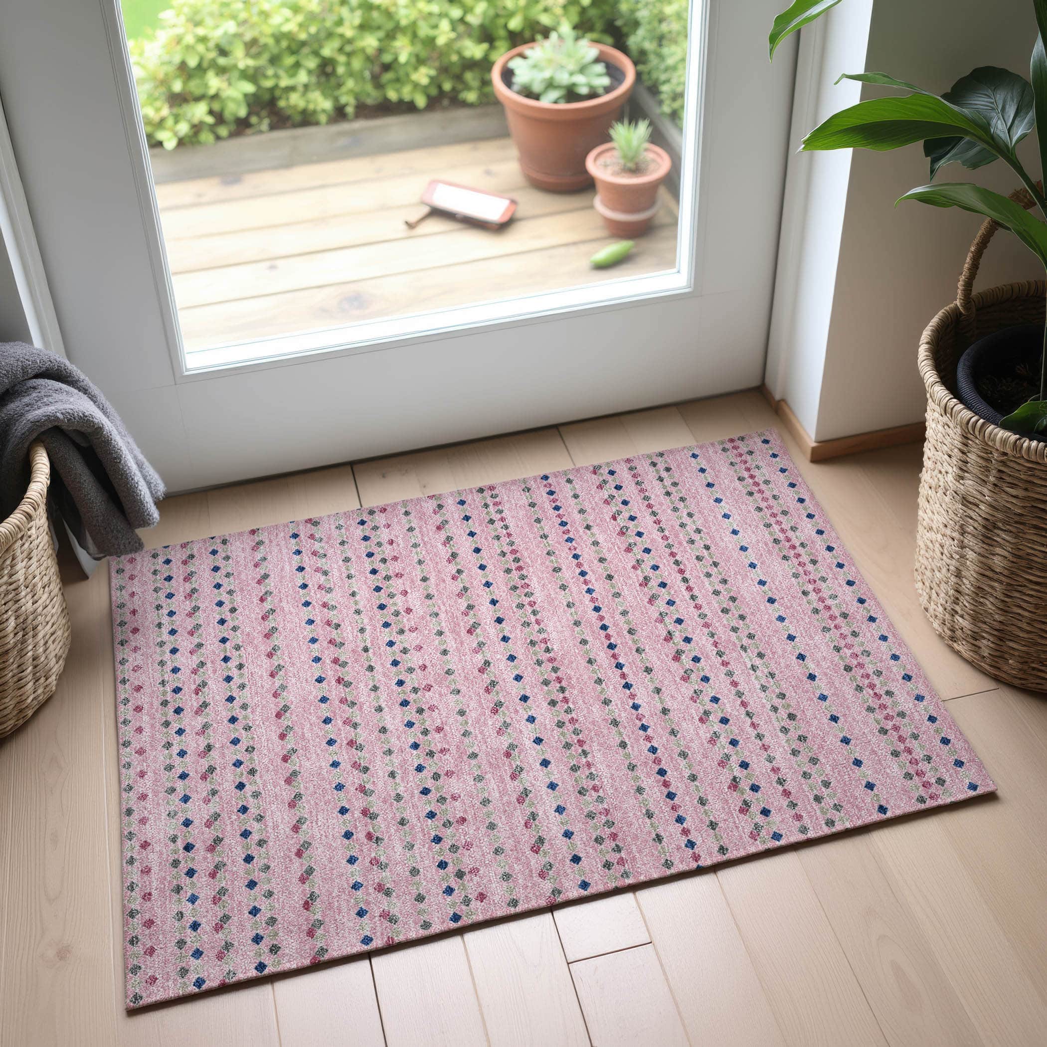 Kathmandu Machine Washable Transitional Pink Rug 1'8" x 2'6" #shape_Rectangle