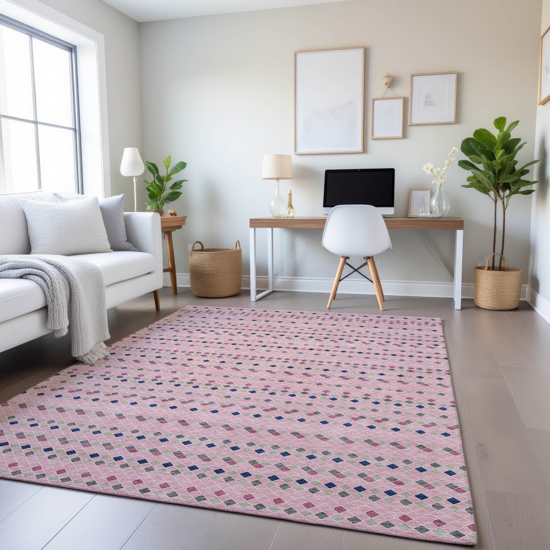 Kathmandu Machine Washable Transitional Pink Rug 2'6" x 3'10" #shape_Rectangle