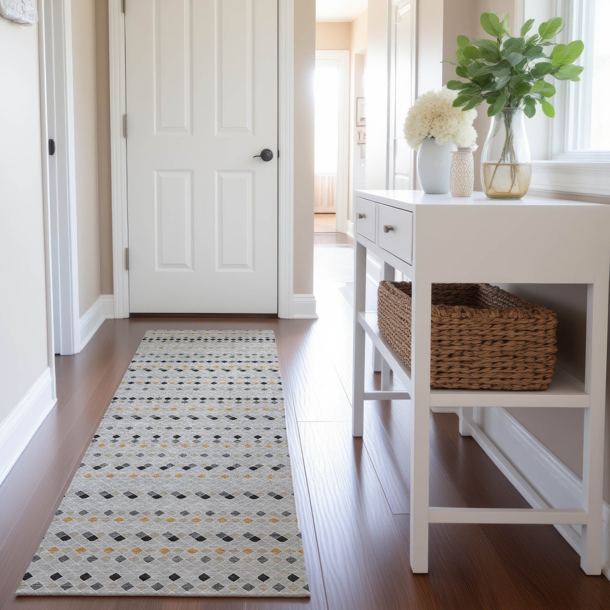 Kathmandu Machine Washable Transitional Silver Gray Rug 2'3" x 7'6" #shape_Runner