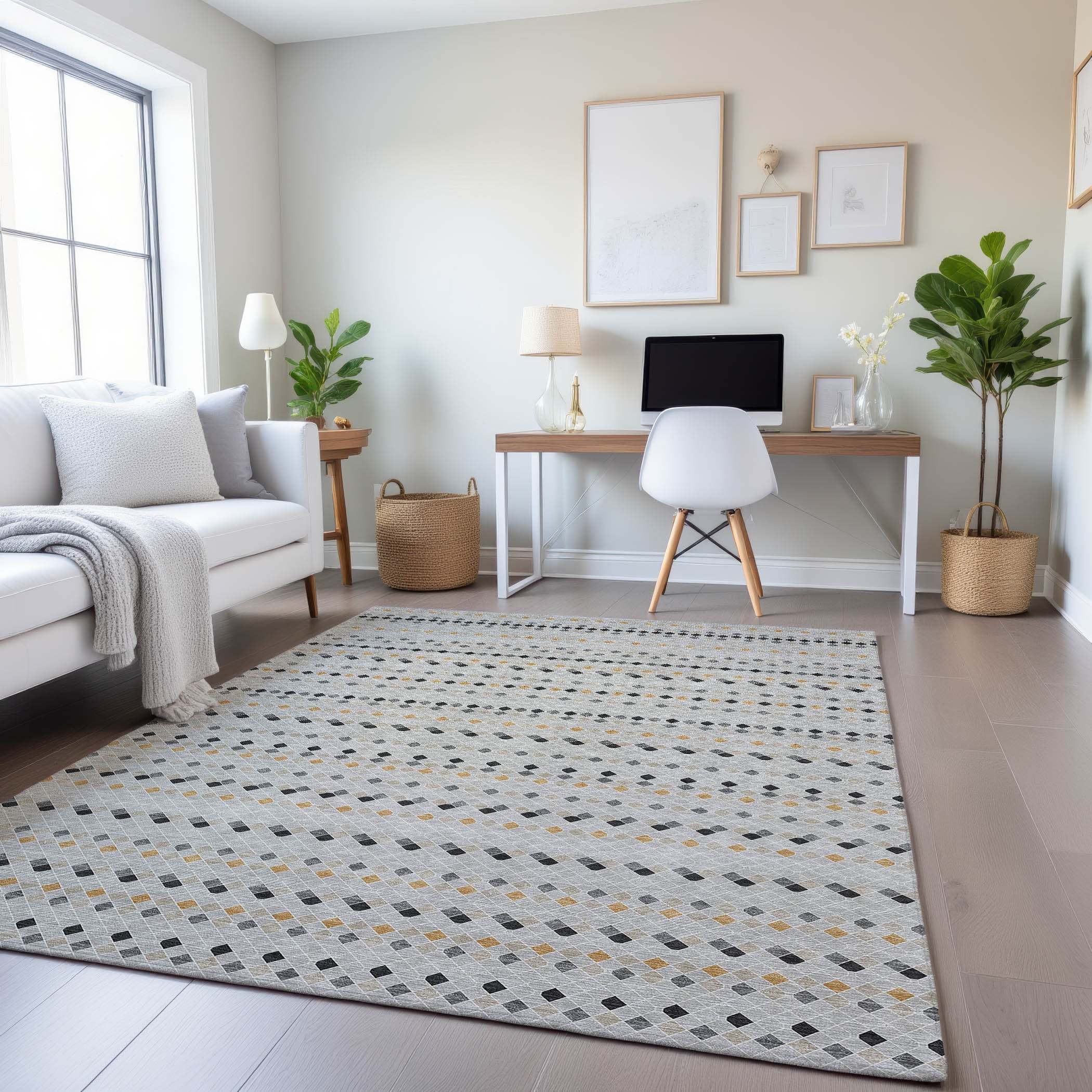 Kathmandu Machine Washable Transitional Silver Gray Rug 2'6" x 3'10" #shape_Rectangle