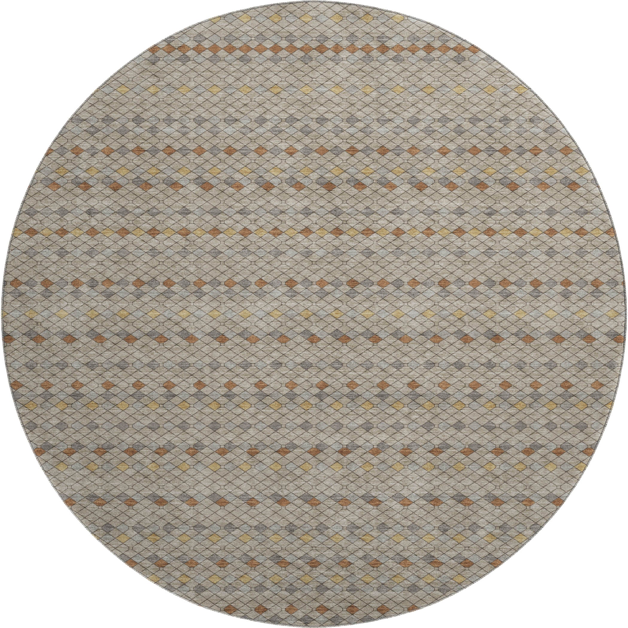 Kathmandu Machine Washable Transitional Taupe Brown Rug 8' x 8' #shape_Round