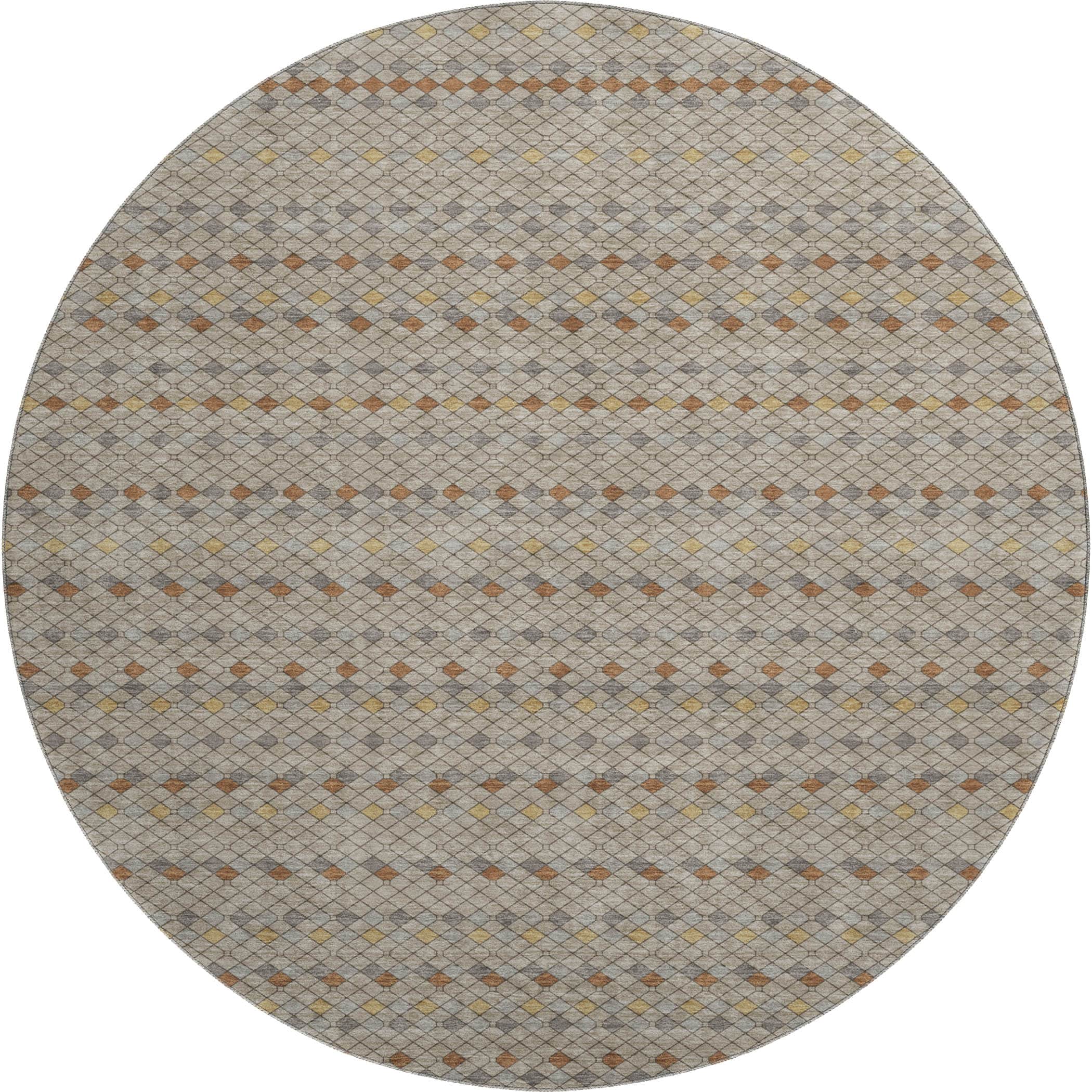 Kathmandu Machine Washable Transitional Taupe Brown Rug 8' x 8' #shape_Round