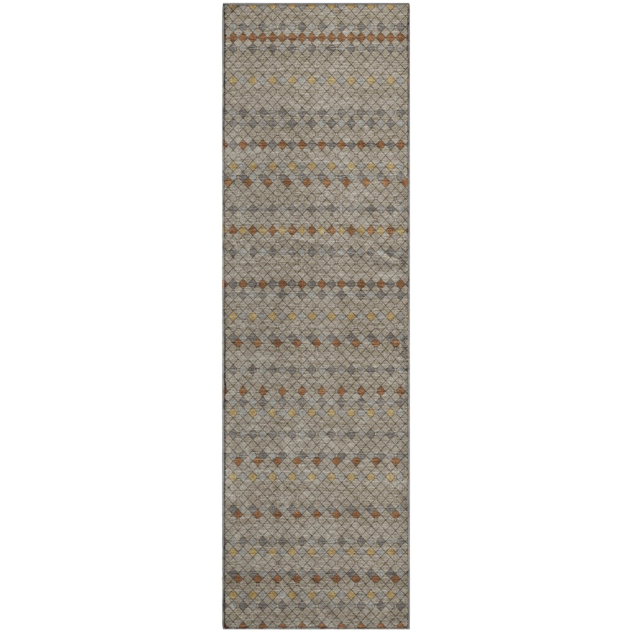 Kathmandu Machine Washable Transitional Taupe Brown Rug 2'3" x 7'6" #shape_Runner