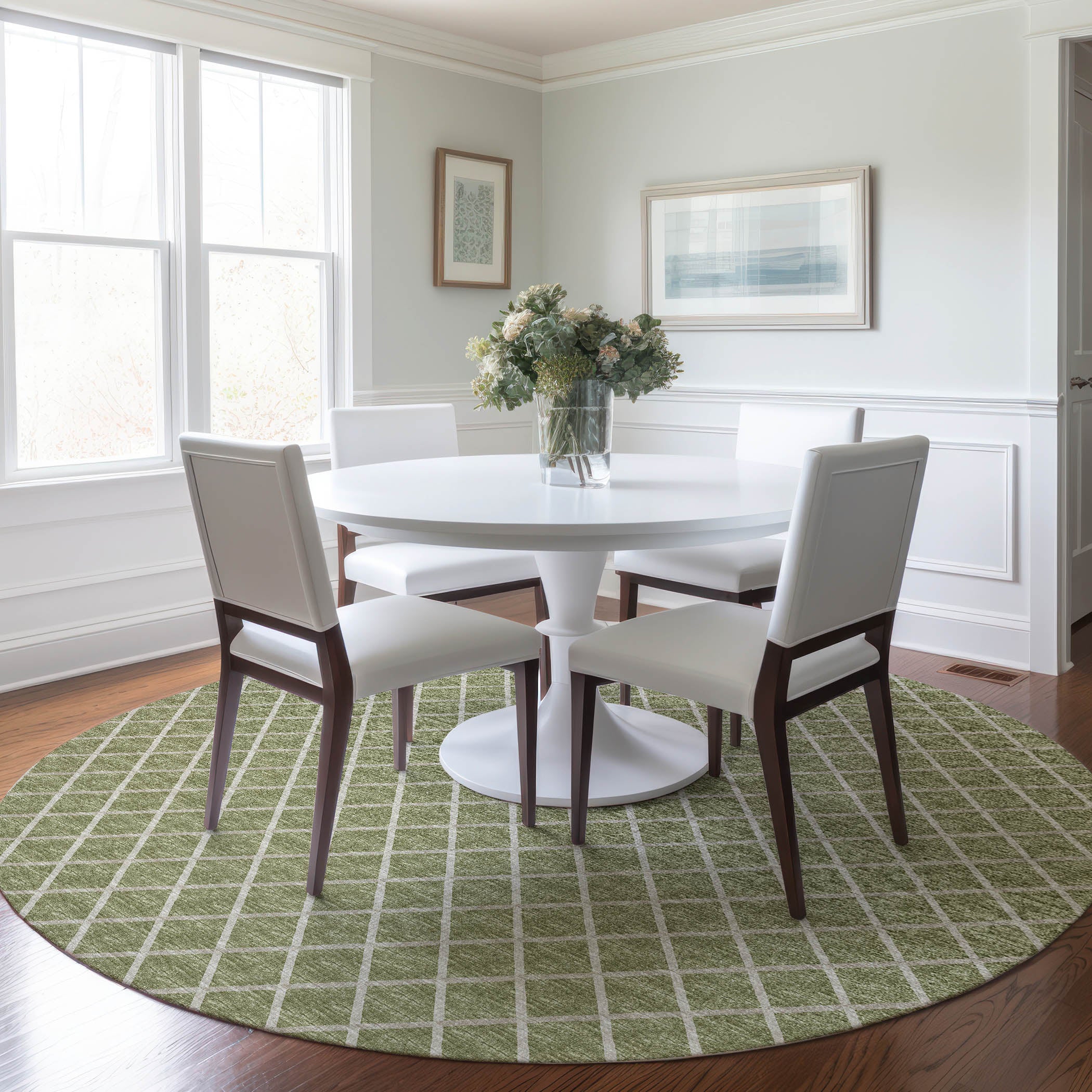 Oaxaca Machine Washable Transitional Aloe Green Rug 8' x 8' #shape_Round