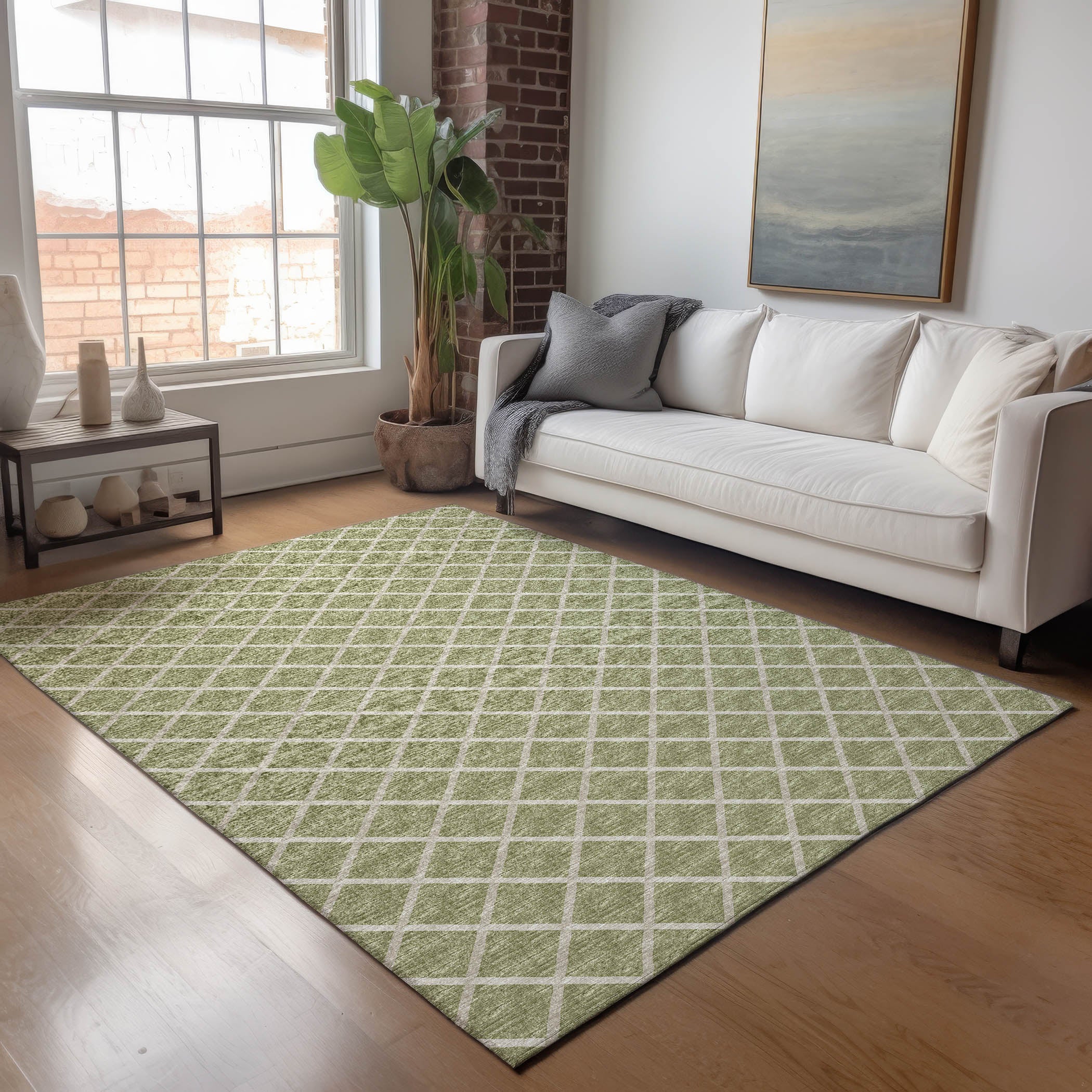 Oaxaca Machine Washable Transitional Aloe Green Rug 2'6" x 3'10" #shape_Rectangle