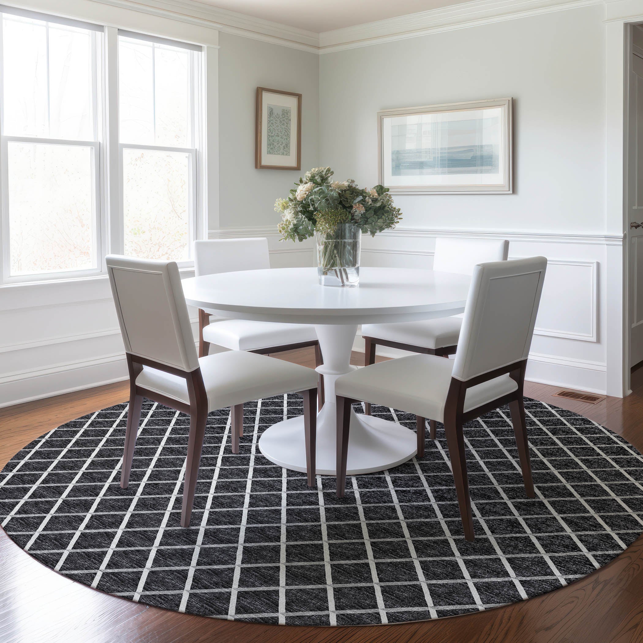 Oaxaca Machine Washable Transitional Black Rug 8' x 8' #shape_Round