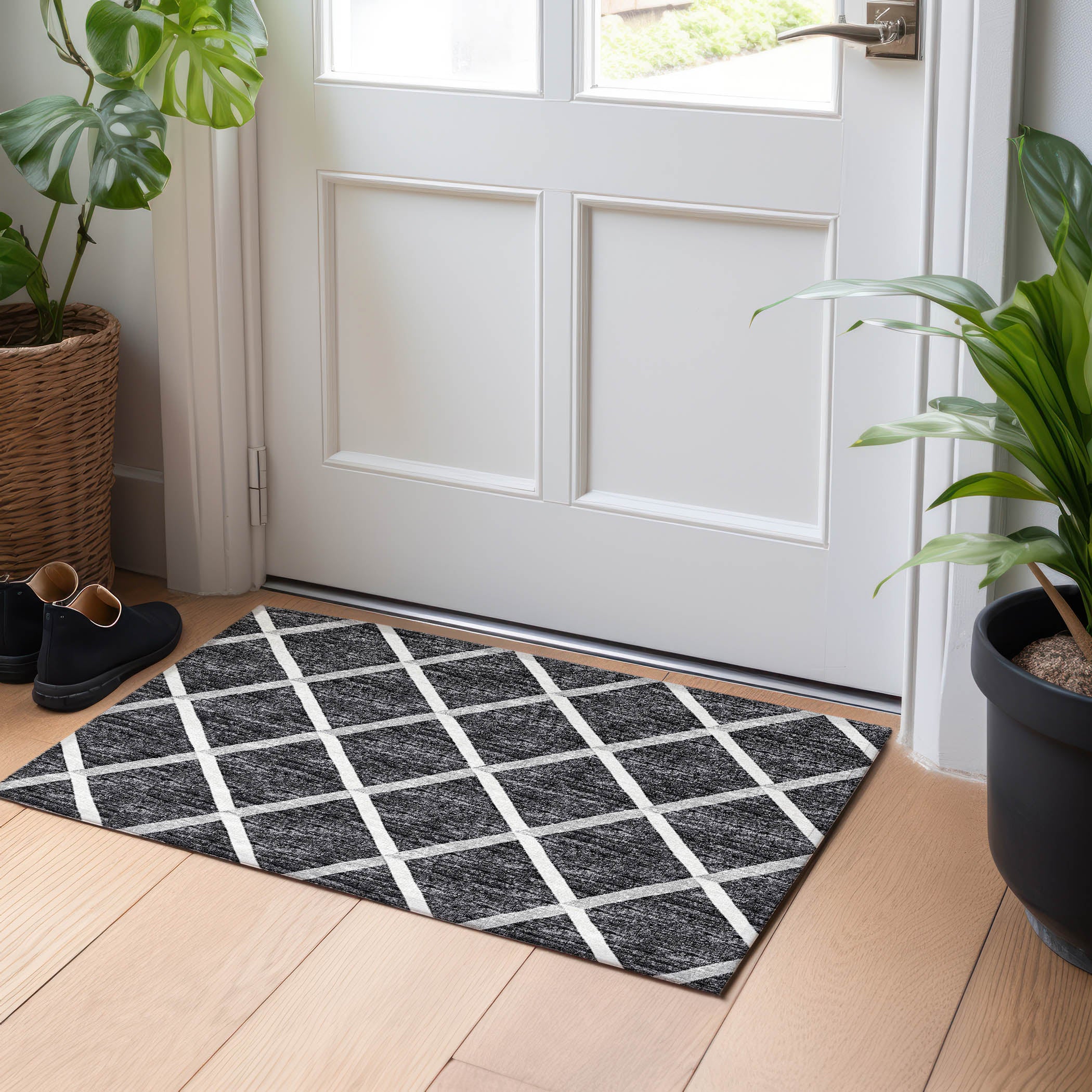 Oaxaca Machine Washable Transitional Black Rug 1'8" x 2'6" #shape_Rectangle
