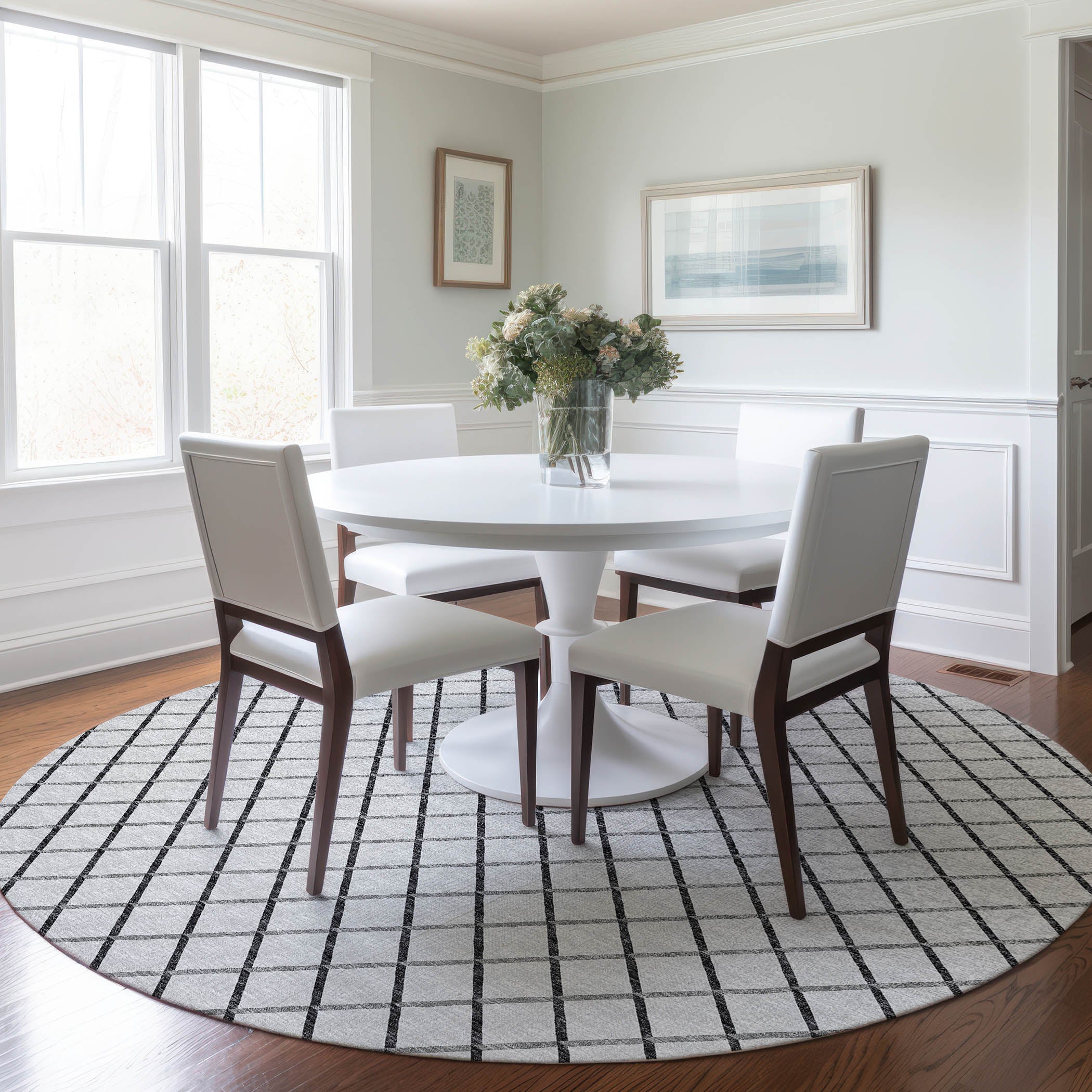 Oaxaca Machine Washable Transitional Gray Rug 8' x 8' #shape_Round