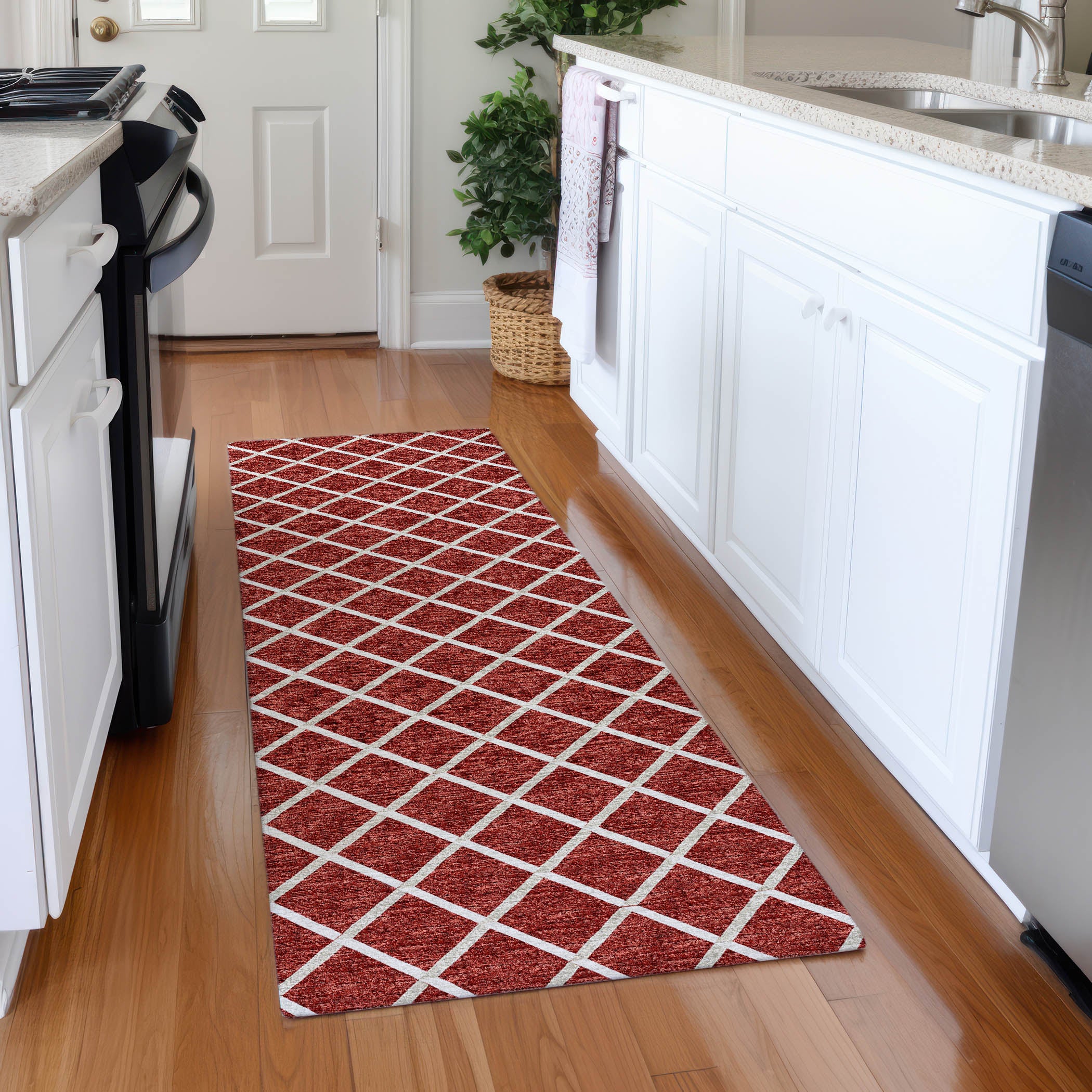 Oaxaca Machine Washable Transitional Red Rug 2'3" x 7'6" #shape_Runner