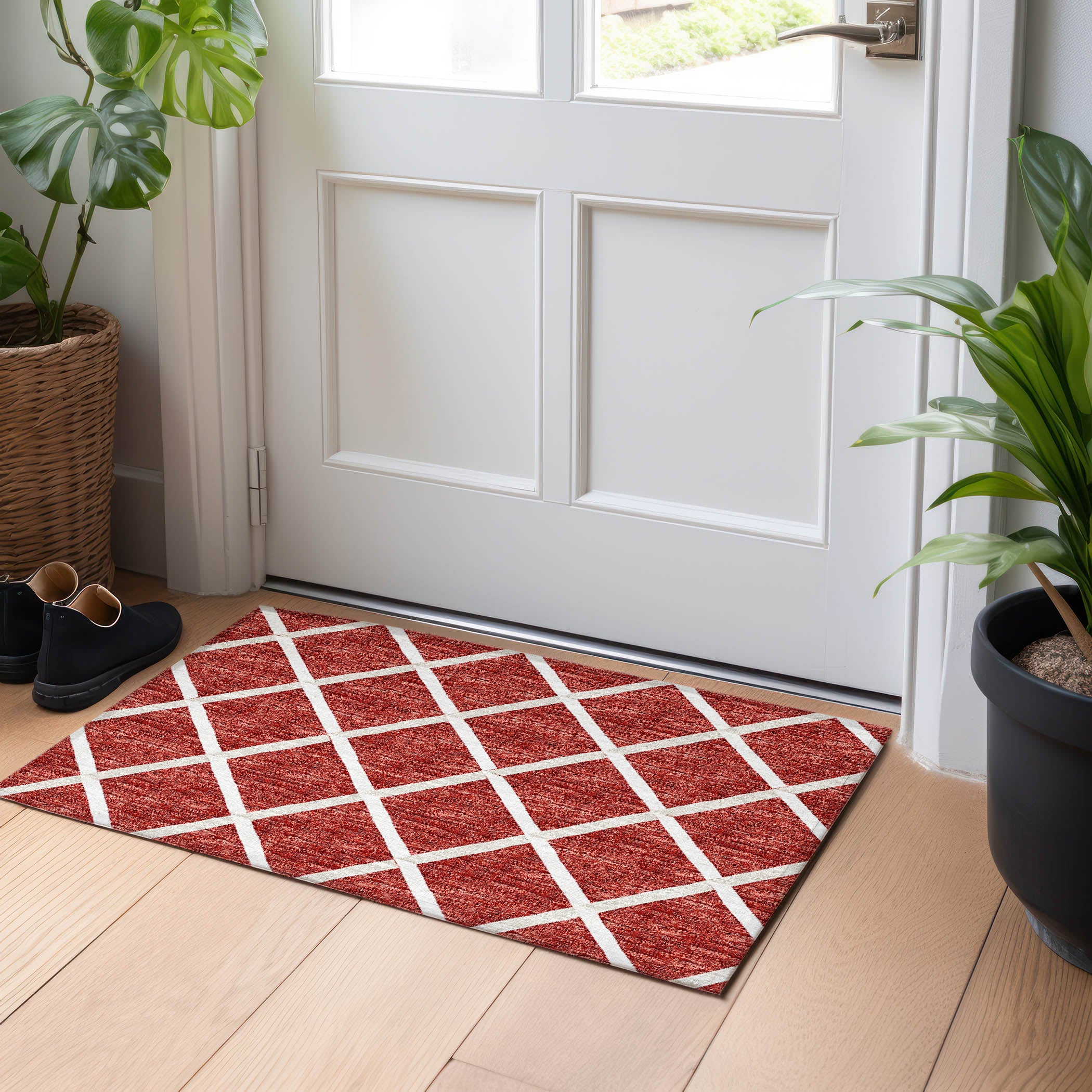 Oaxaca Machine Washable Transitional Red Rug 1'8" x 2'6" #shape_Rectangle