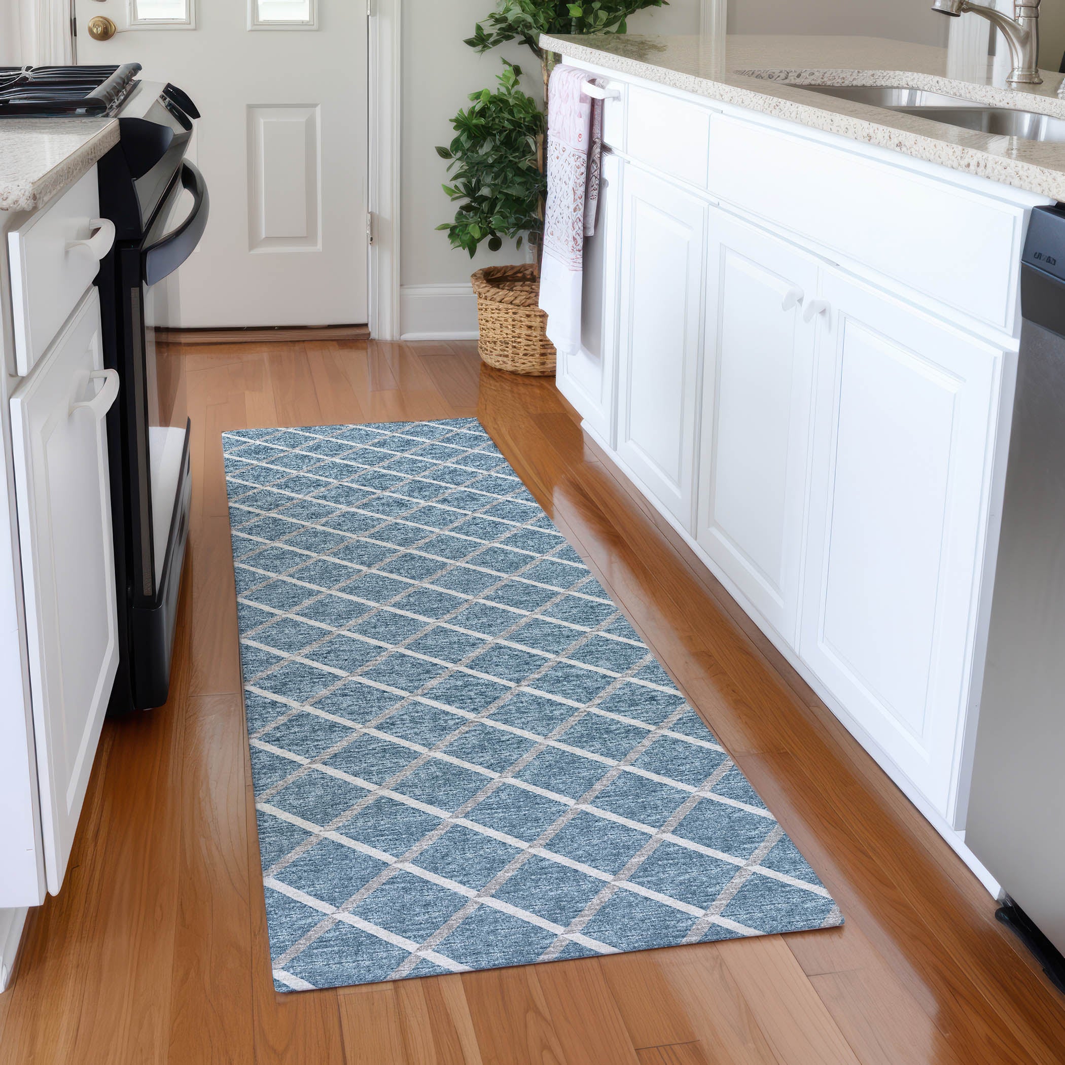 Oaxaca Machine Washable Transitional Sky Blue Rug 2'3" x 7'6" #shape_Runner