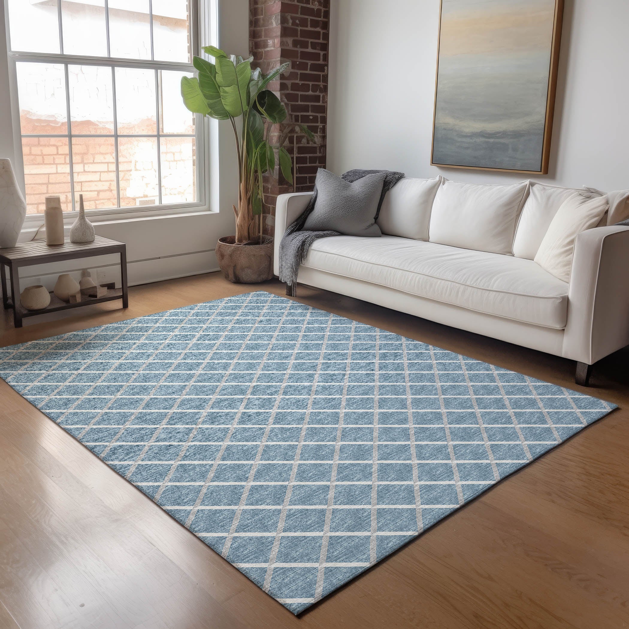 Oaxaca Machine Washable Transitional Sky Blue Rug 2'6" x 3'10" #shape_Rectangle