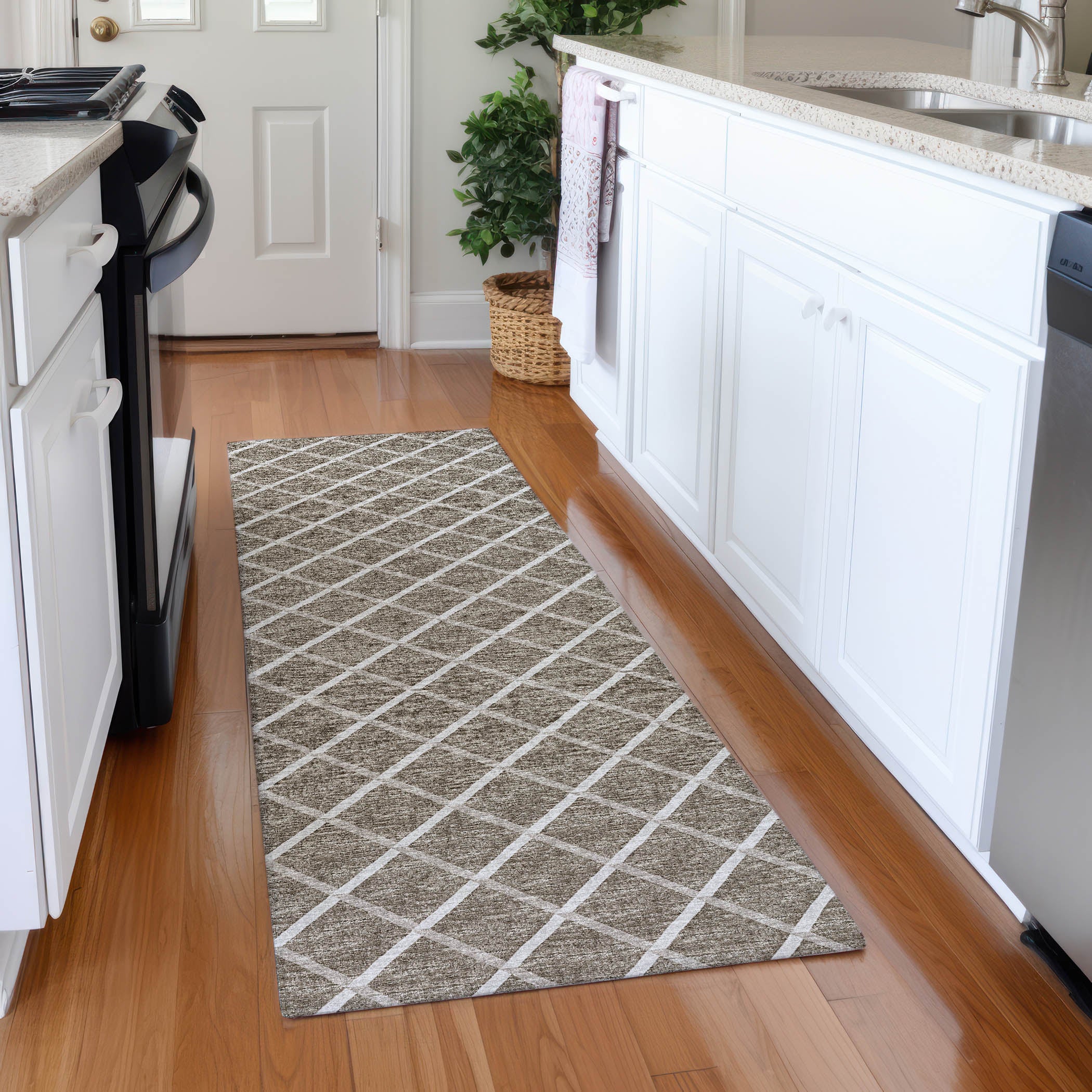 Oaxaca Machine Washable Transitional Taupe Brown Rug 2'3" x 7'6" #shape_Runner