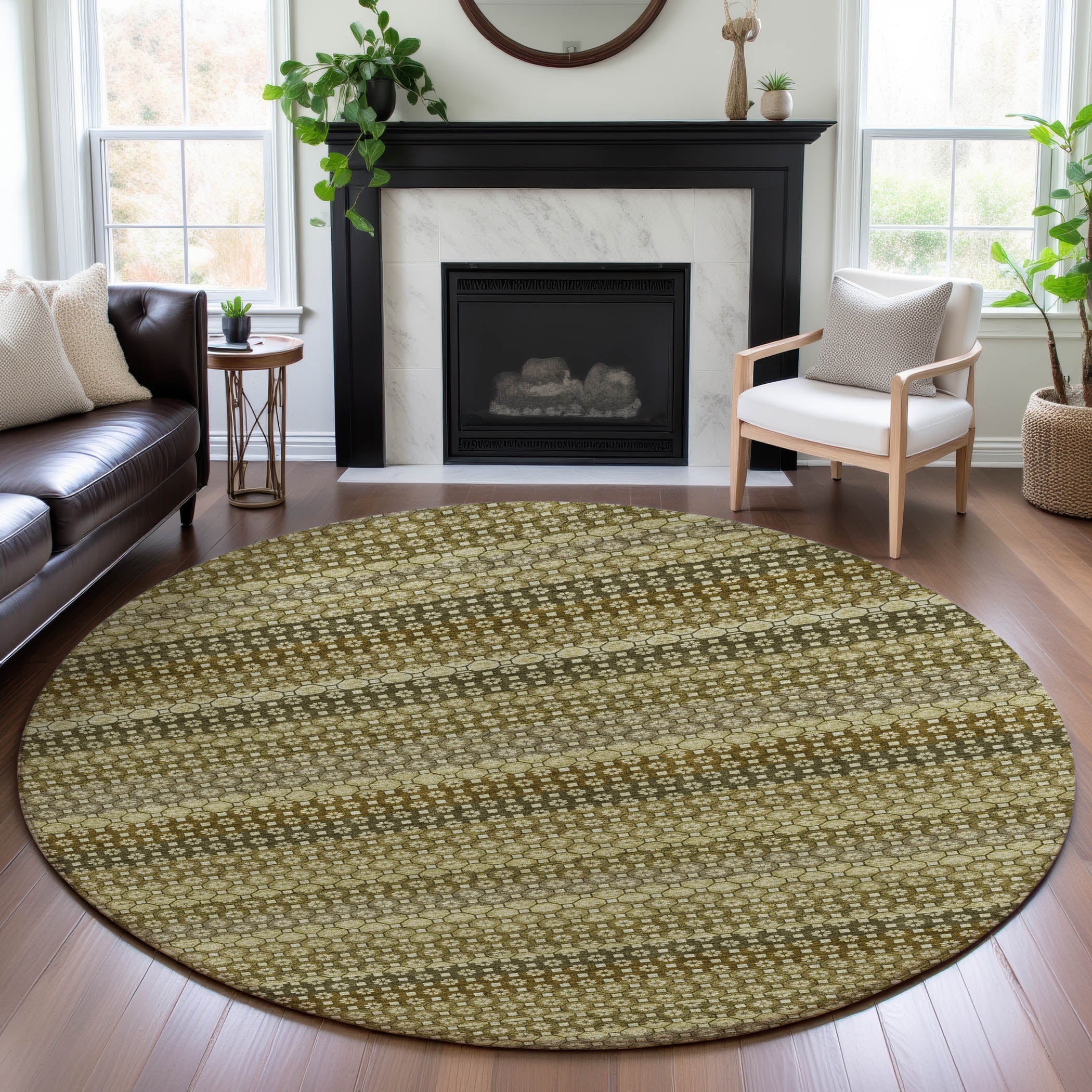 Tallinn Machine Washable Transitional Aloe Green Rug 8' x 8' #shape_Round