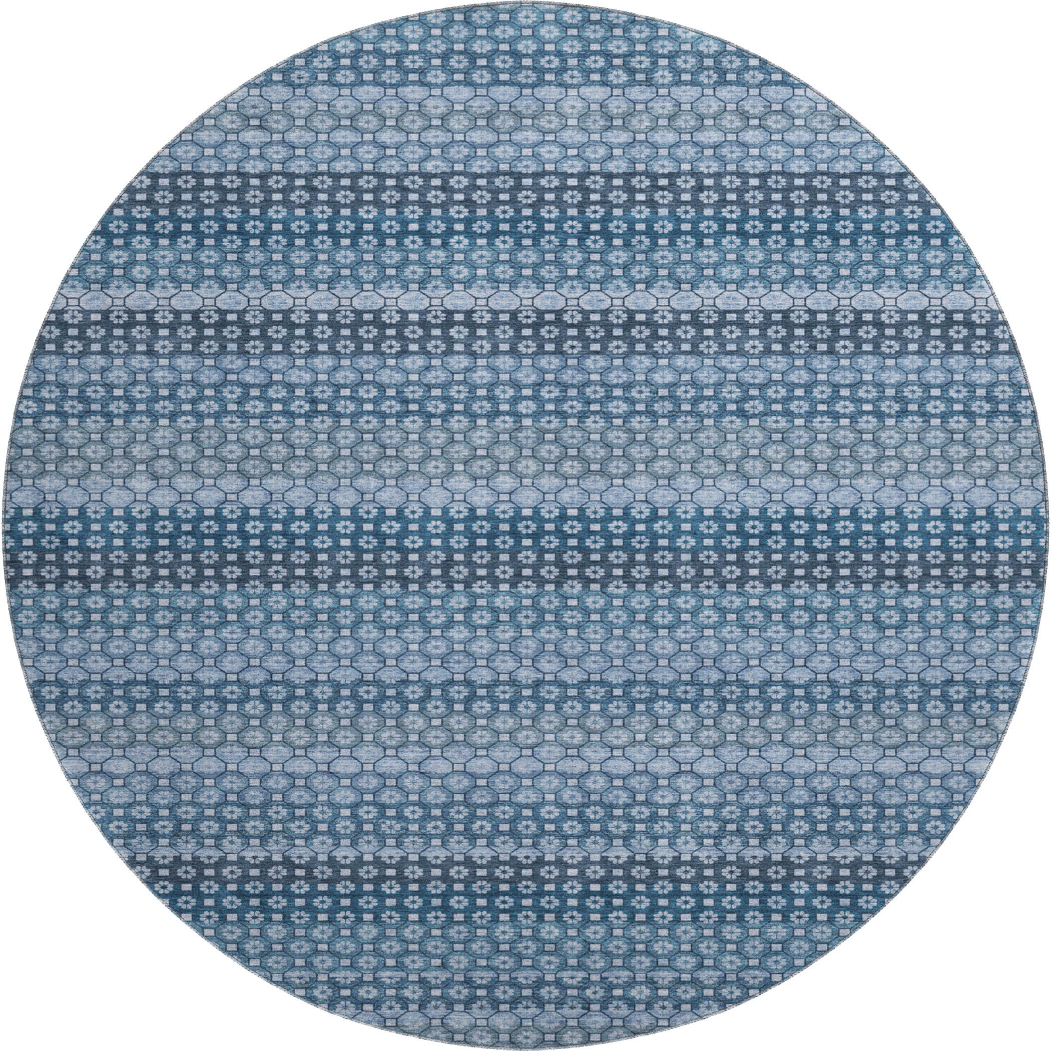Tallinn Machine Washable Transitional Denim Blue Rug 8' x 8' #shape_Round