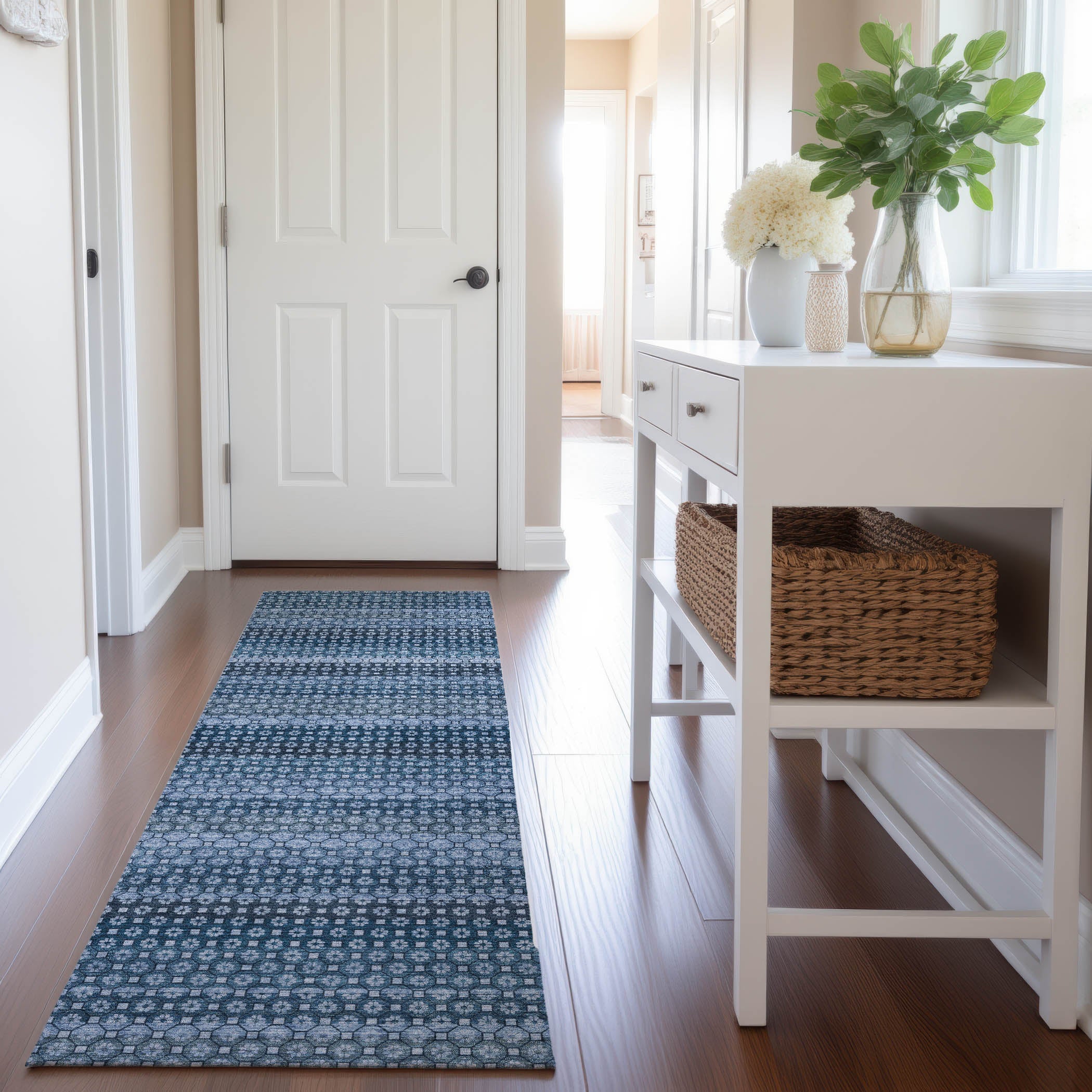 Tallinn Machine Washable Transitional Denim Blue Rug 2'3" x 7'6" #shape_Runner