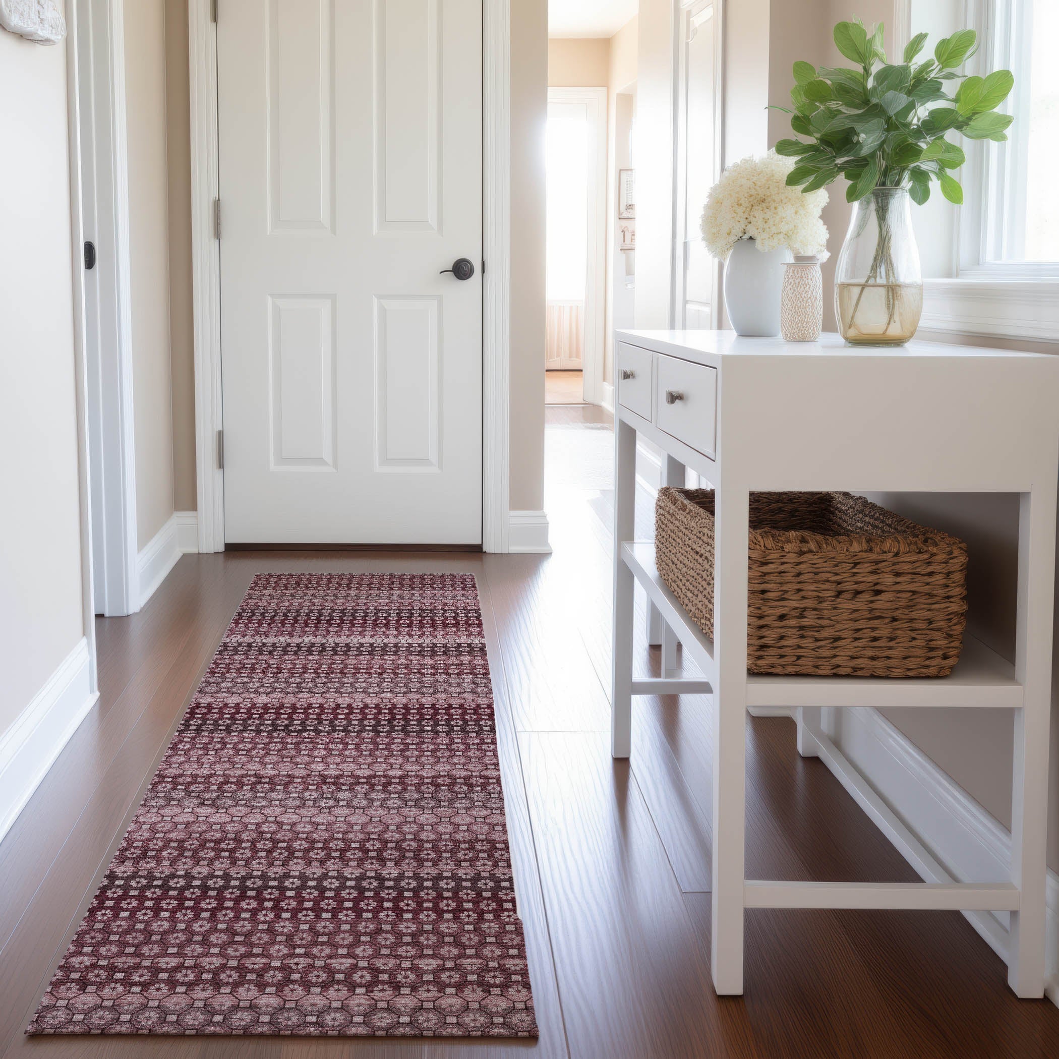 Tallinn Machine Washable Transitional Garnet Red Rug 2'3" x 7'6" #shape_Runner