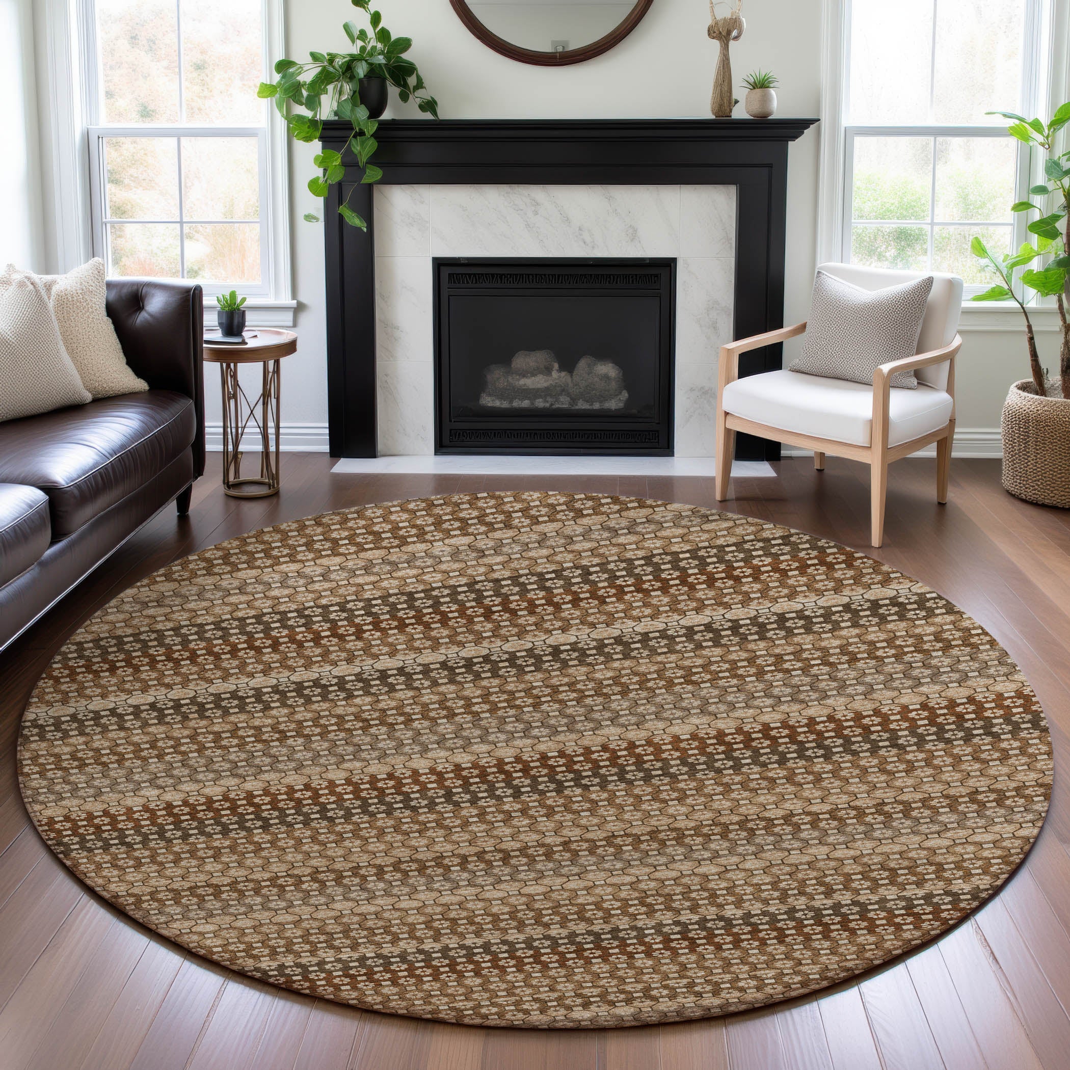 Tallinn Machine Washable Transitional Paprika Orange Rug 8' x 8' #shape_Round