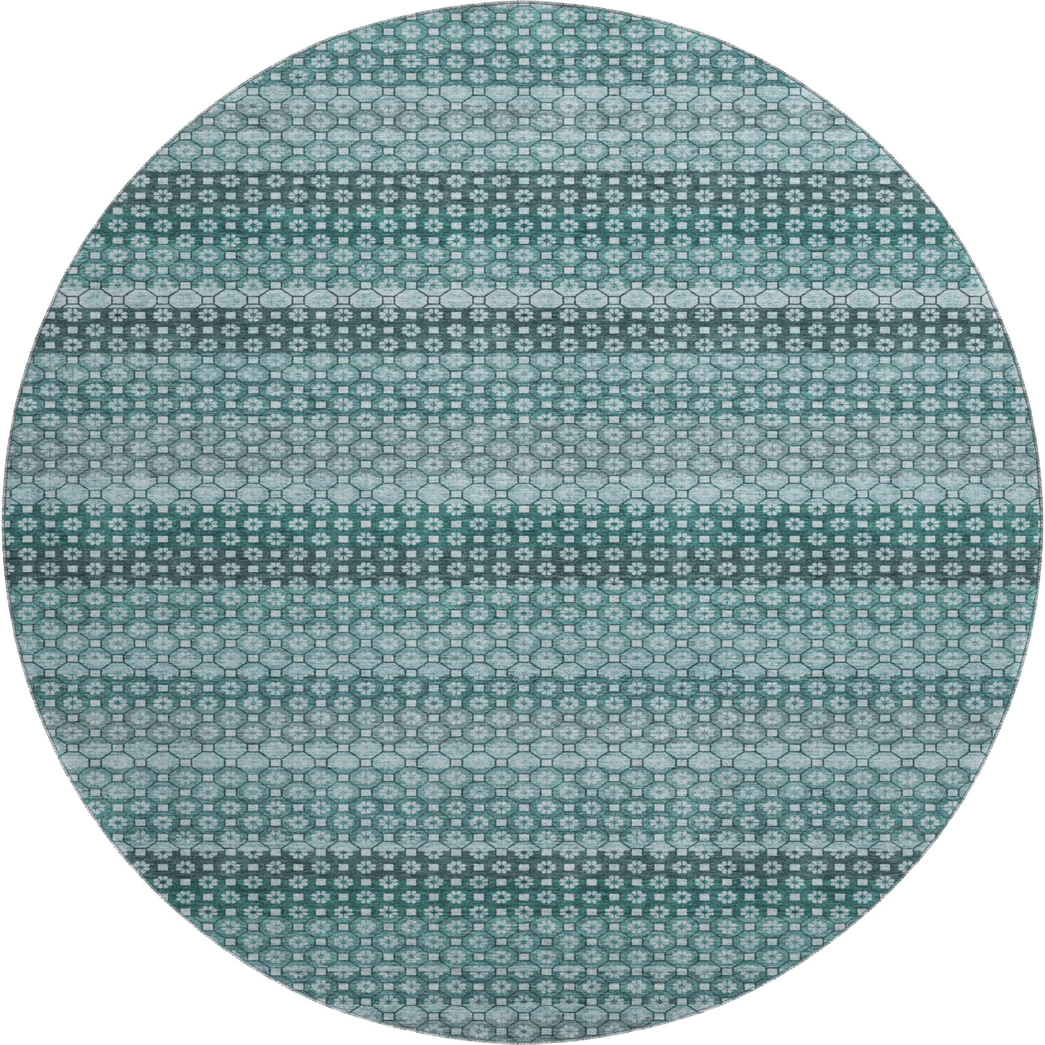 Tallinn Machine Washable Transitional Teal Rug 8' x 8' #shape_Round