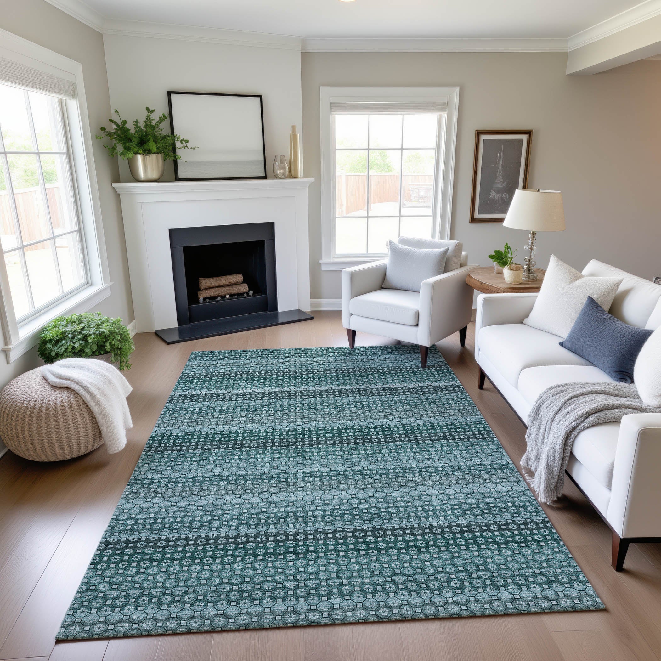 Tallinn Machine Washable Transitional Teal Rug 2'6" x 3'10" #shape_Rectangle