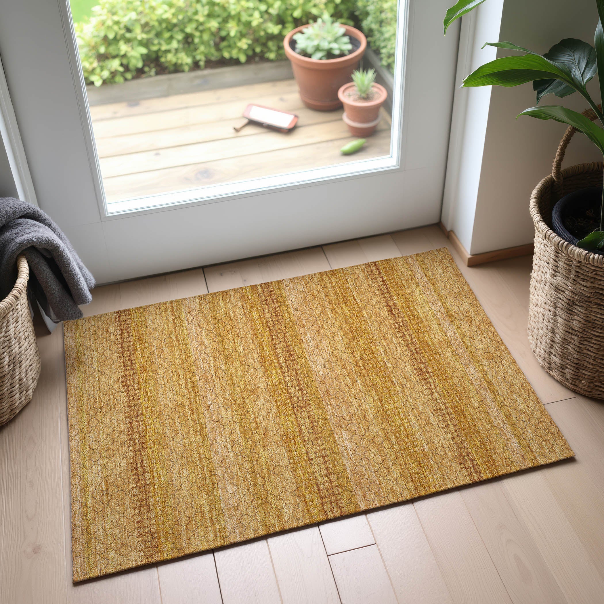 Tallinn Machine Washable Transitional Wheat Gold Rug 1'8" x 2'6" #shape_Rectangle