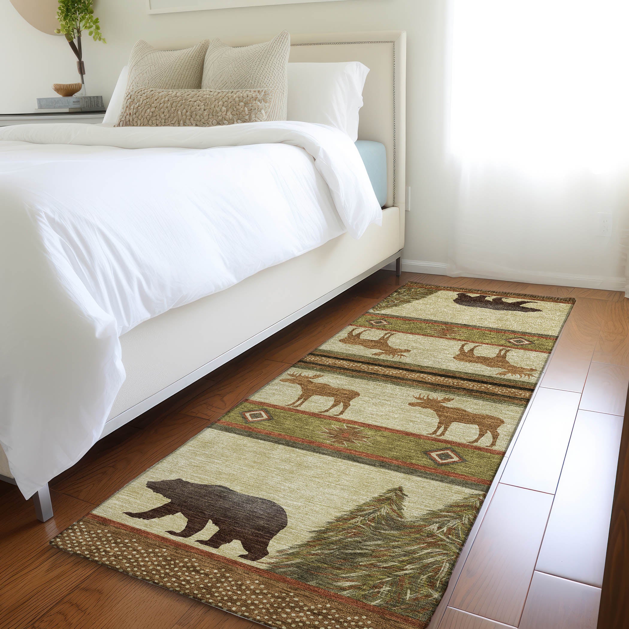 Dubrovnik Machine Washable Lodge Brown Beige Rug 2'3" x 7'6" #shape_Runner