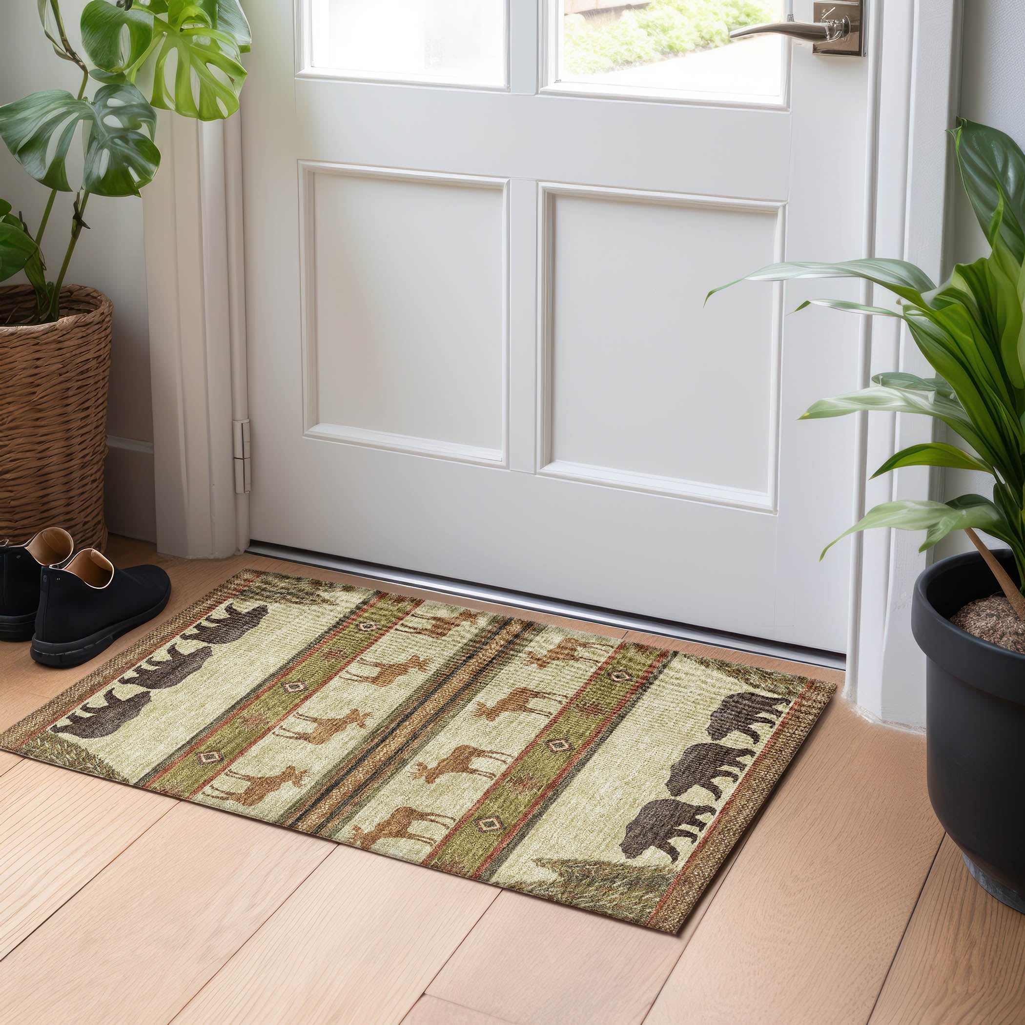 Dubrovnik Machine Washable Lodge Brown Beige Rug 1'8" x 2'6" #shape_Rectangle