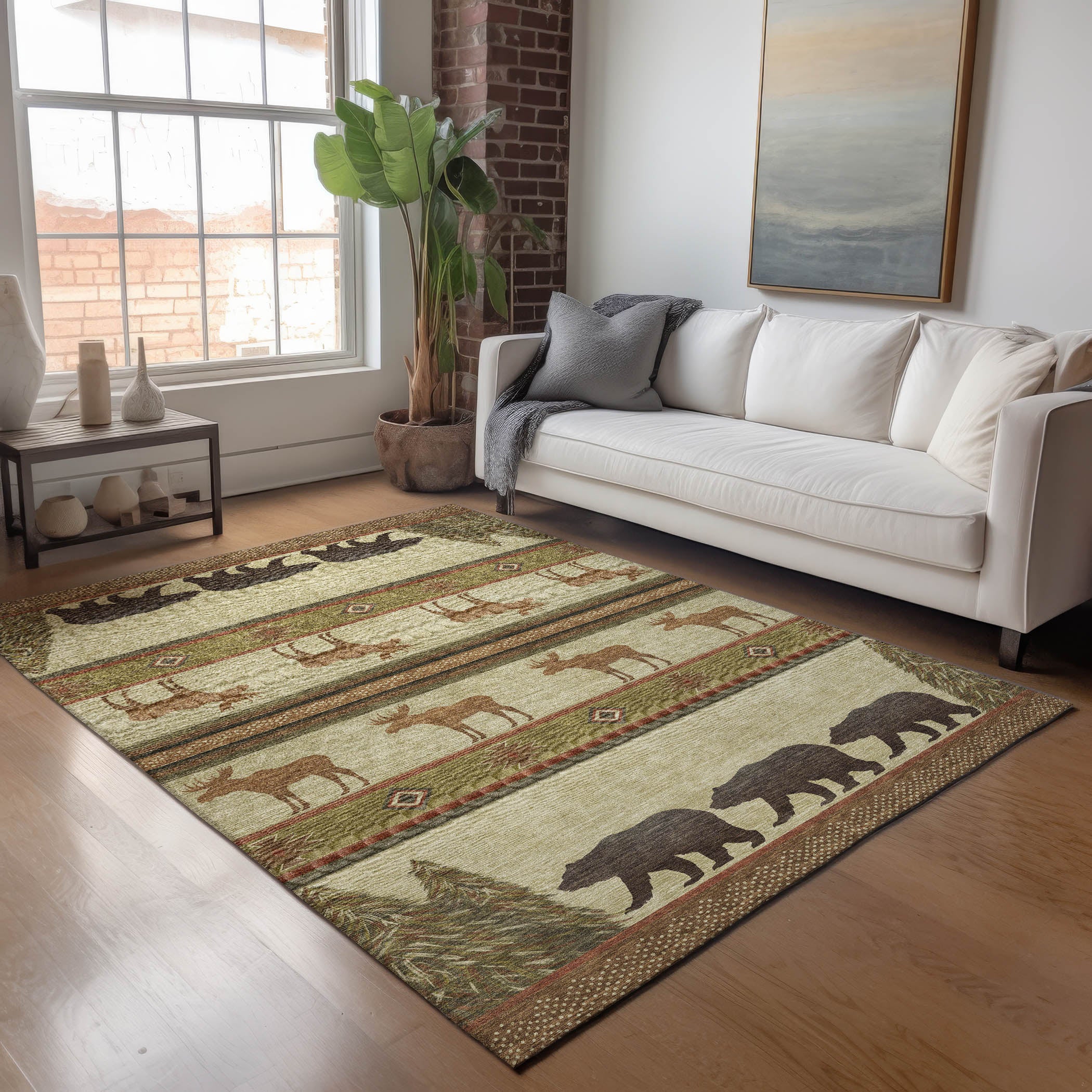 Dubrovnik Machine Washable Lodge Brown Beige Rug 2'6" x 3'10" #shape_Rectangle