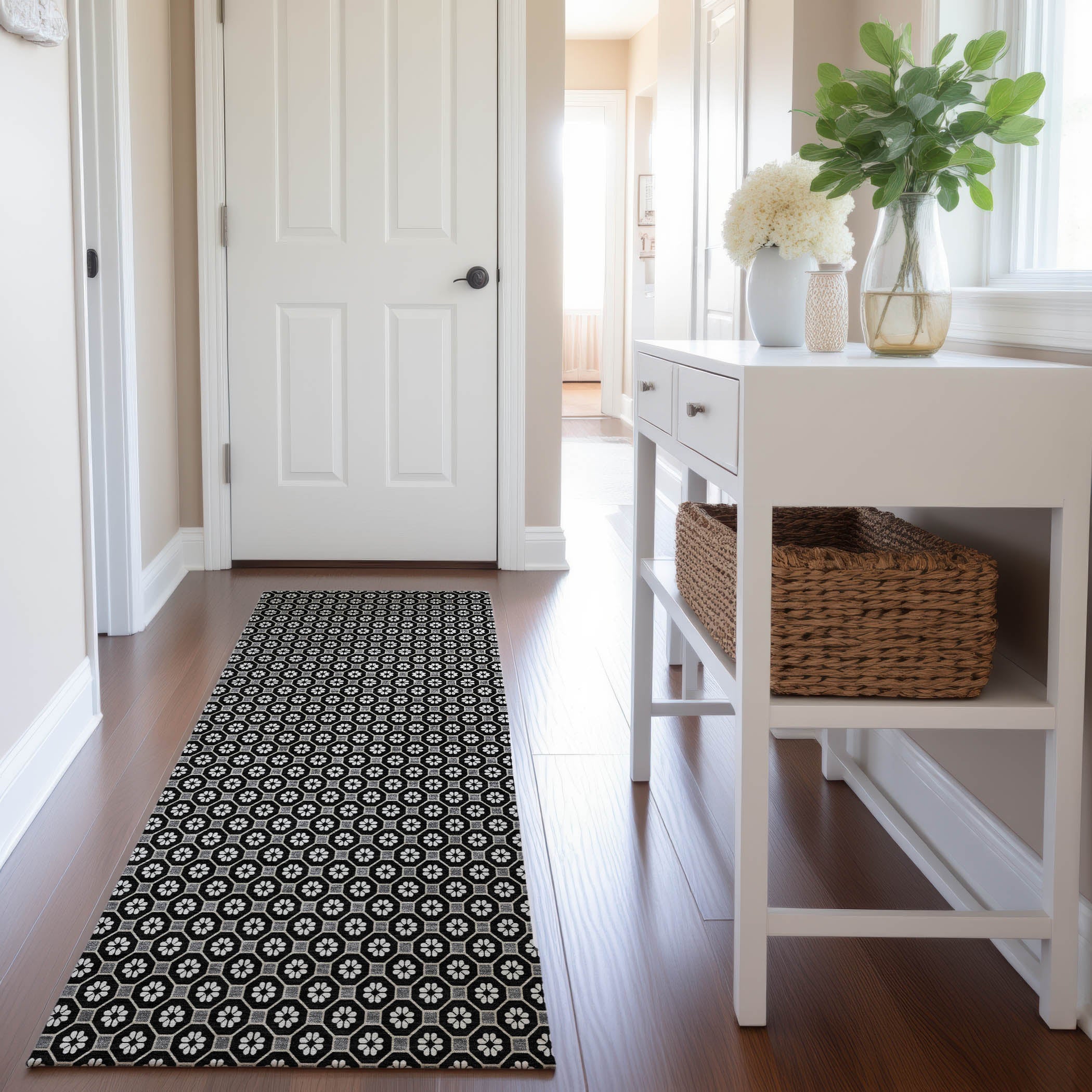 Siena Machine Washable Transitional Black Rug 2'3" x 7'6" #shape_Runner