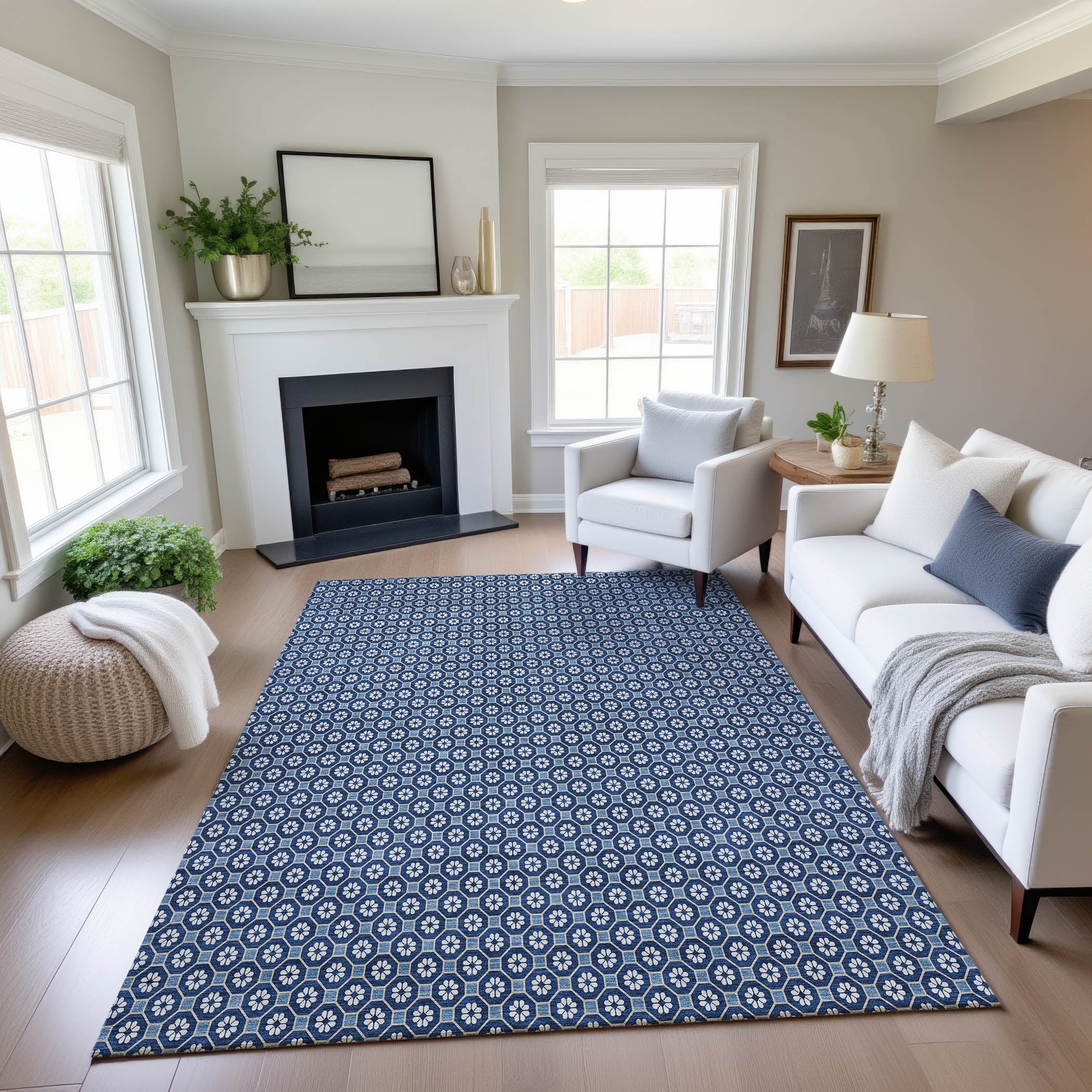 Siena Machine Washable Transitional Blue Rug 2'6" x 3'10" #shape_Rectangle