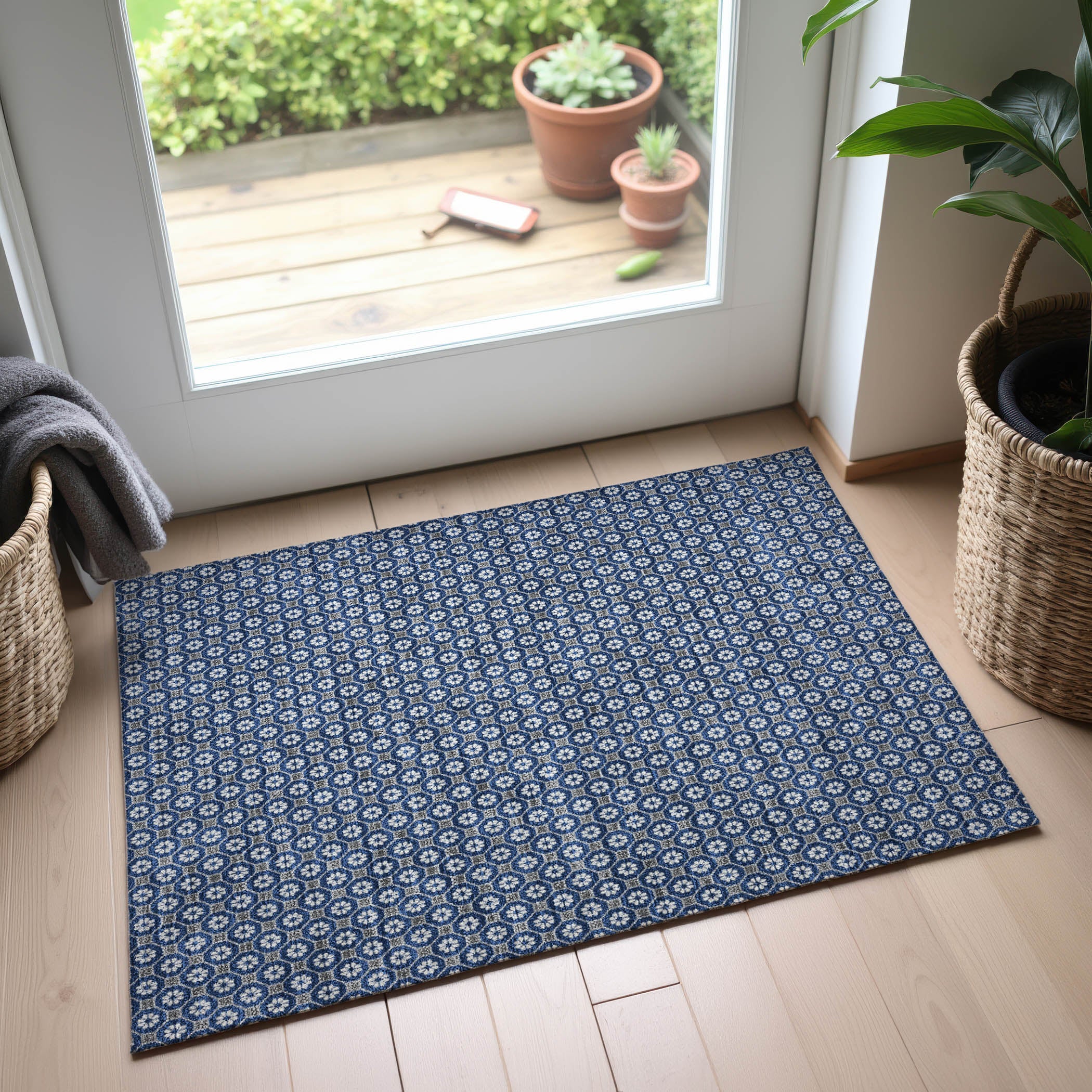 Siena Machine Washable Transitional Navy Blue Rug 1'8" x 2'6" #shape_Rectangle