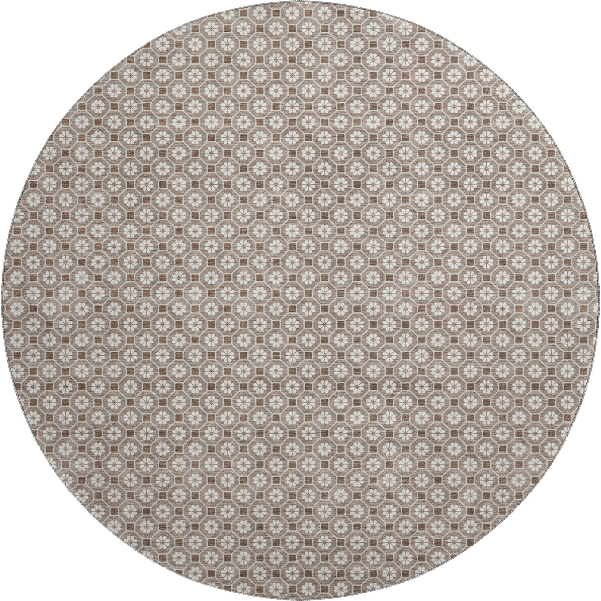 Siena Machine Washable Transitional Taupe Brown Rug 8' x 8' #shape_Round