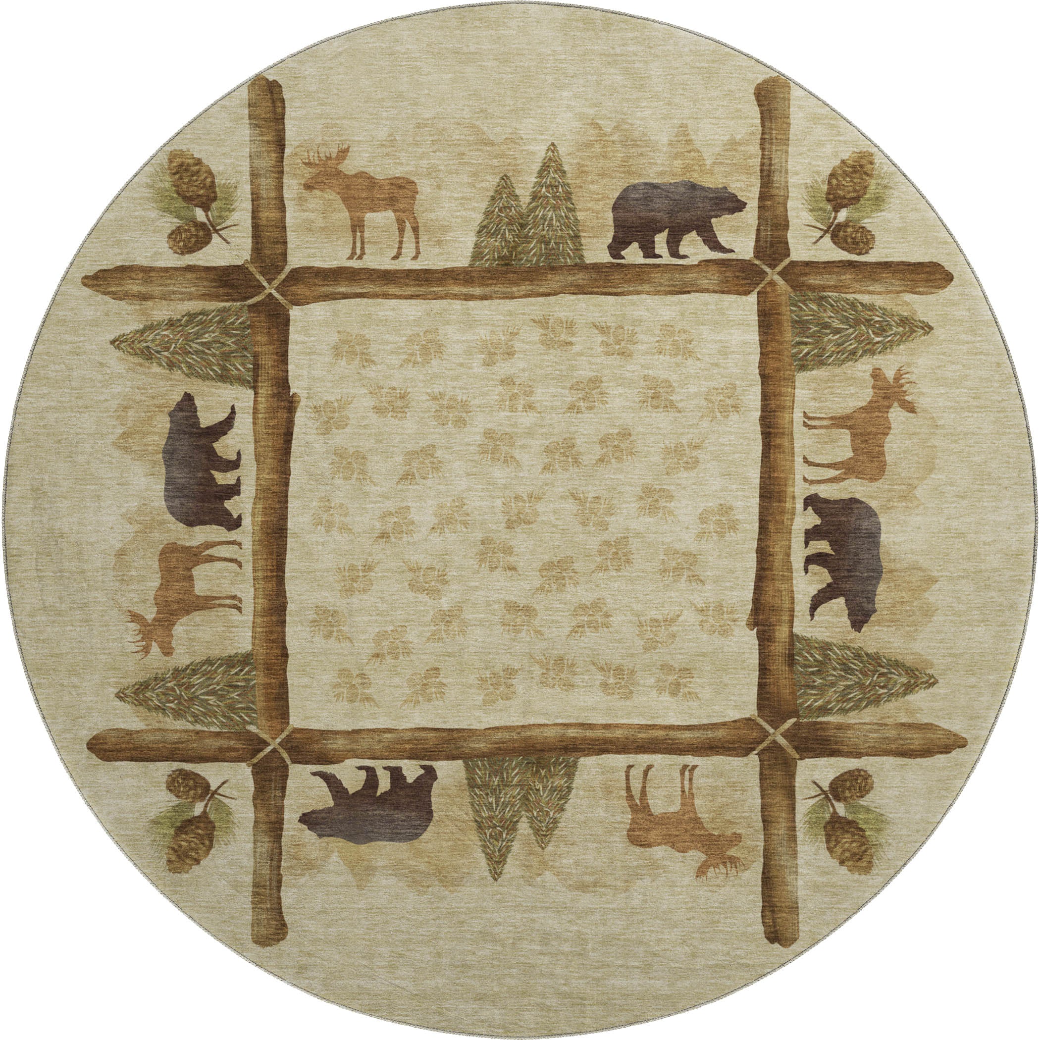 Hoi An Machine Washable Lodge Khaki Beige Rug 8' x 8' #shape_Round