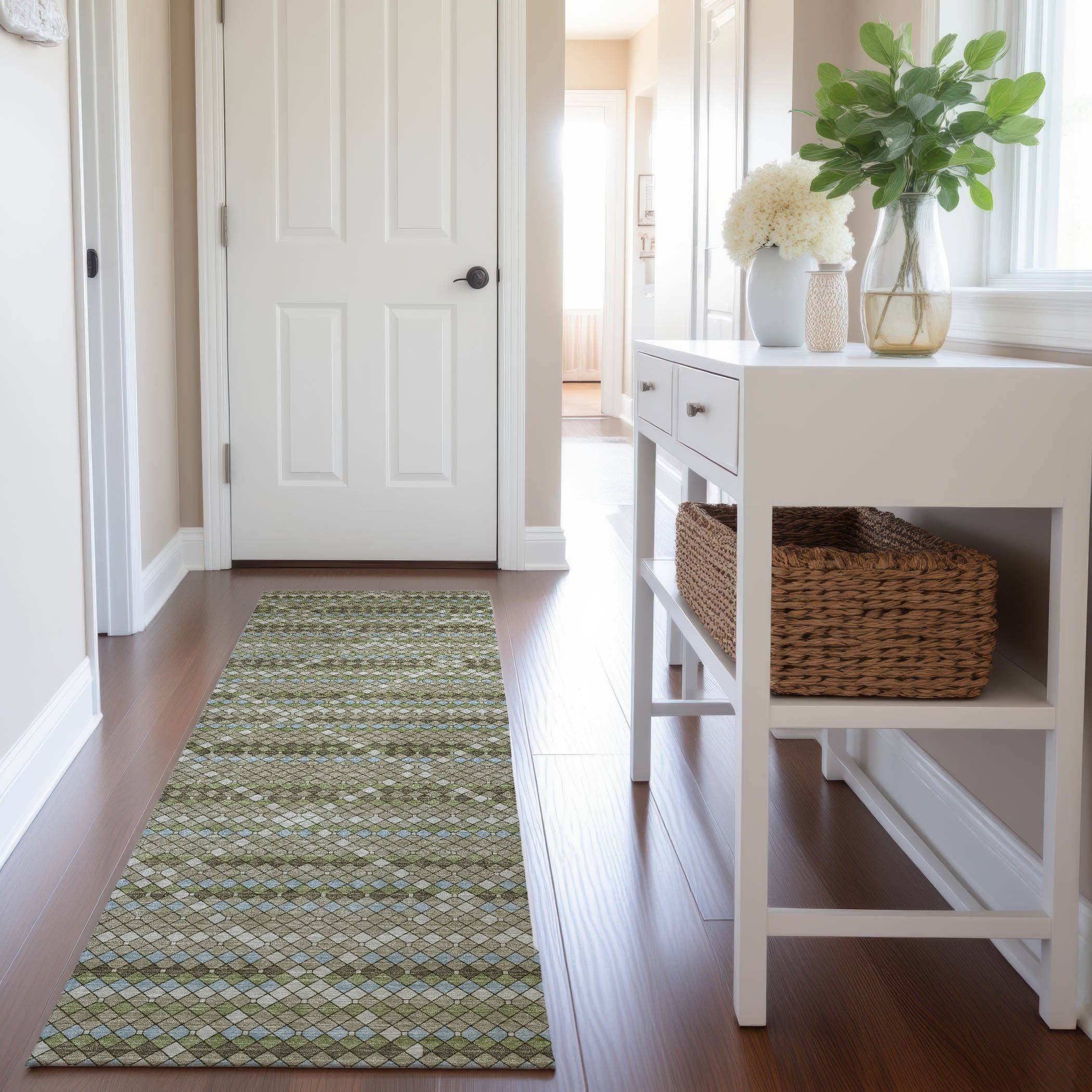 Bangkok Machine Washable Transitional Aloe Green Rug 2'3" x 7'6" #shape_Runner