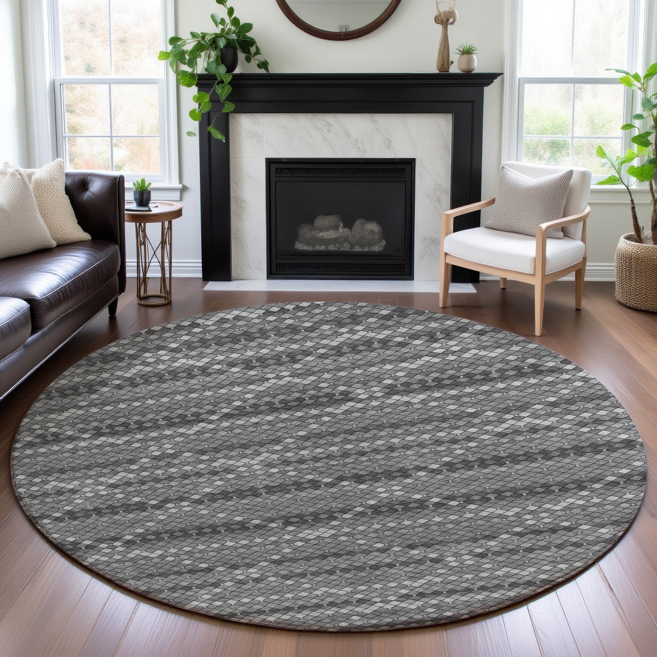 Bangkok Machine Washable Transitional Gray Rug 8' x 8' #shape_Round