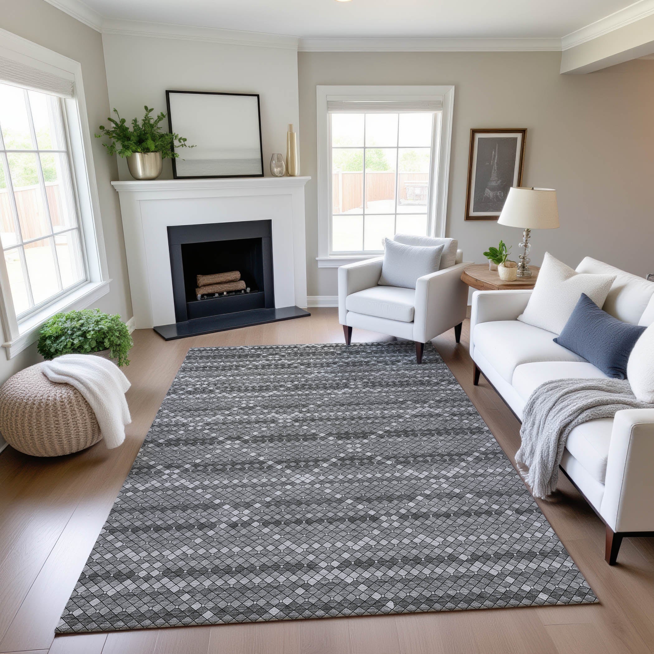 Bangkok Machine Washable Transitional Gray Rug 2'6" x 3'10" #shape_Rectangle