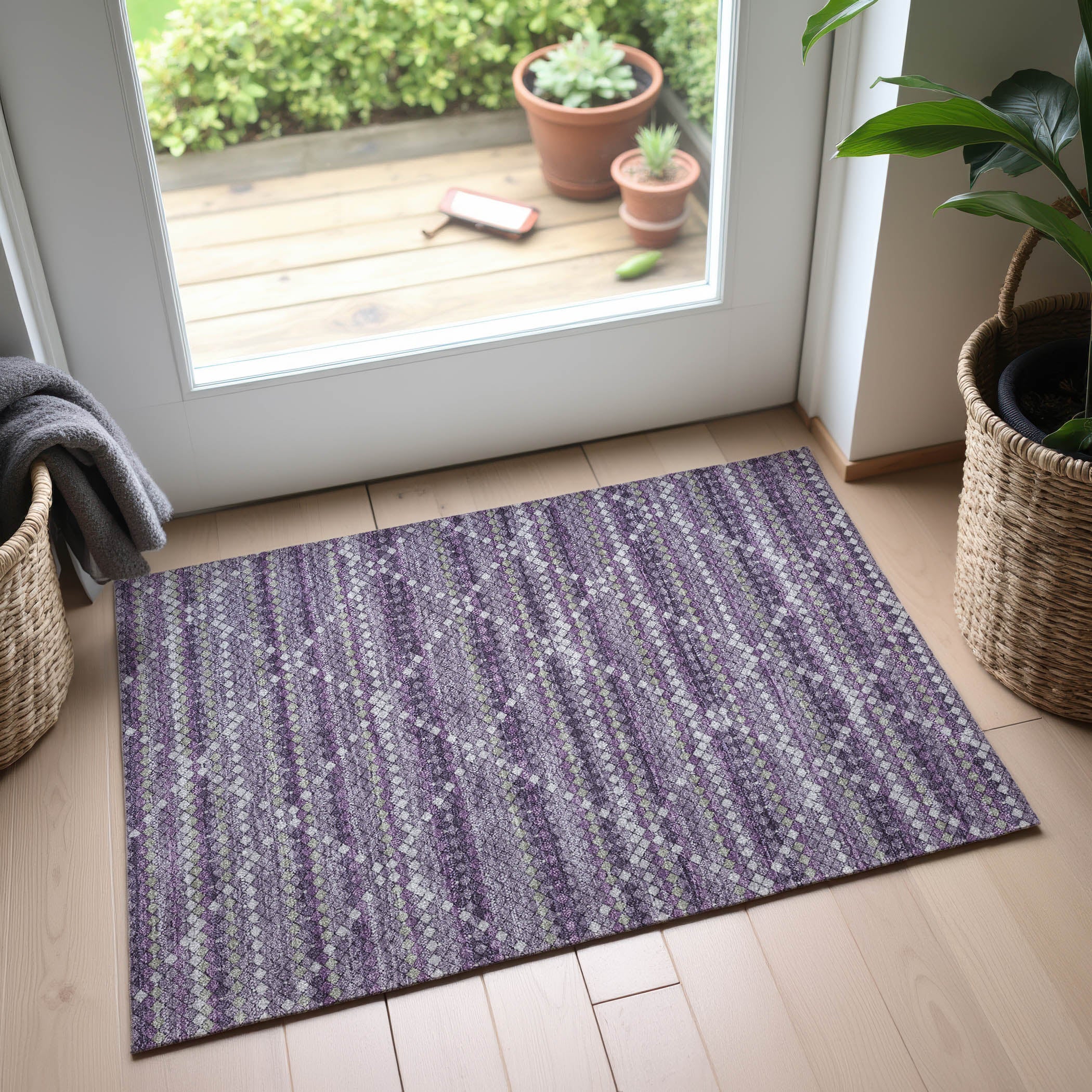 Bangkok Machine Washable Transitional Purple Rug 1'8" x 2'6" #shape_Rectangle