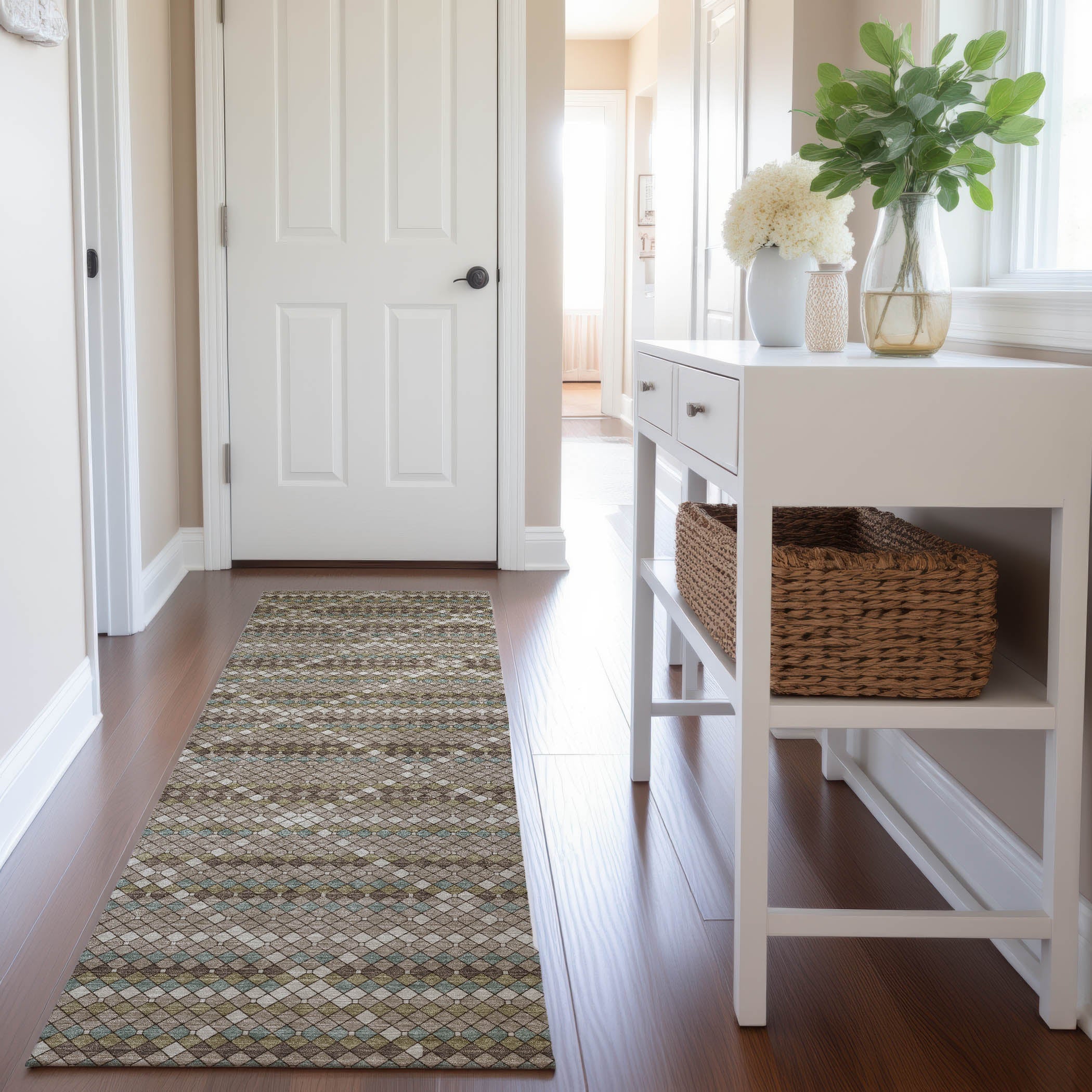 Bangkok Machine Washable Transitional Taupe Brown Rug 2'3" x 7'6" #shape_Runner
