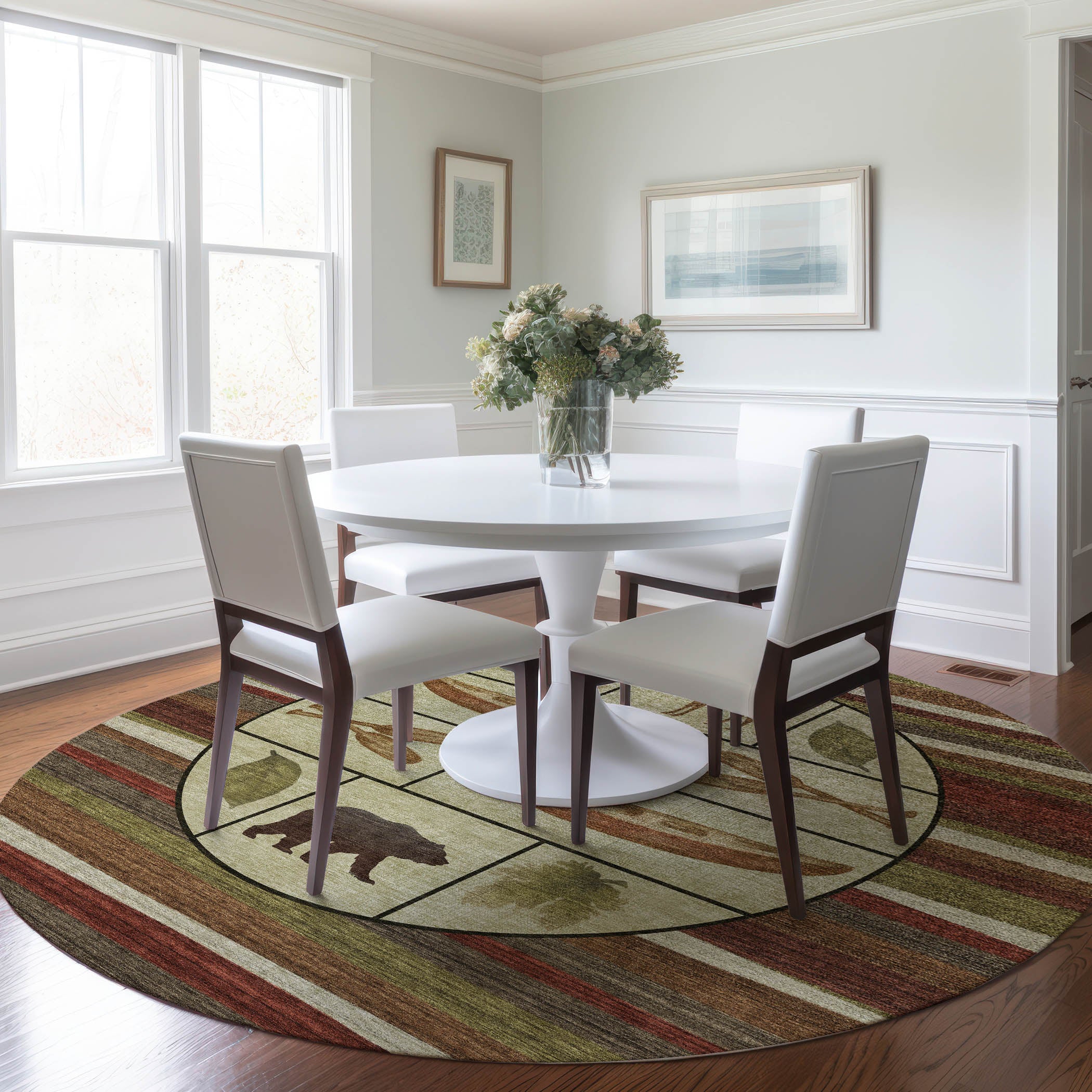 Queenstown Machine Washable Lodge Multi Red Rug 8' x 8' #shape_Round