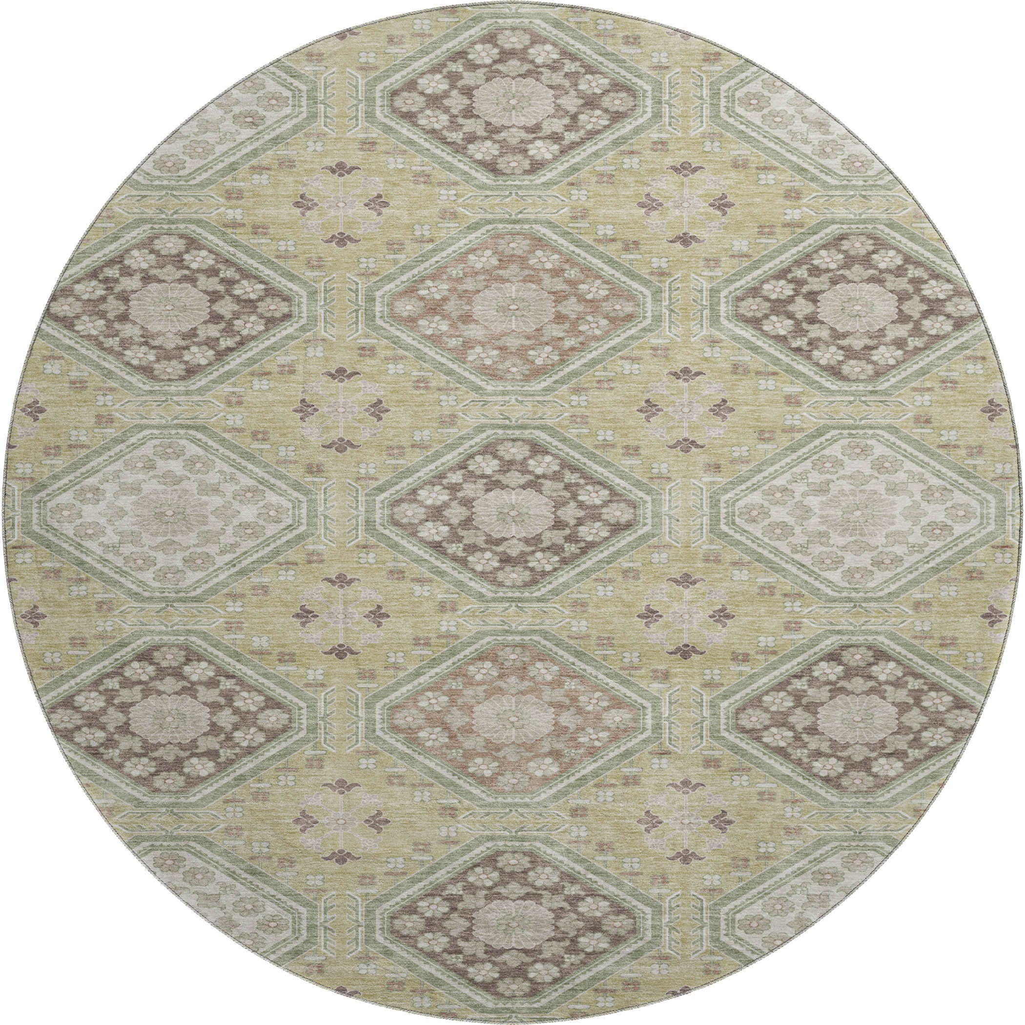 Oaxaca Machine Washable Transitional Aloe Green Rug 8' x 8' #shape_Round