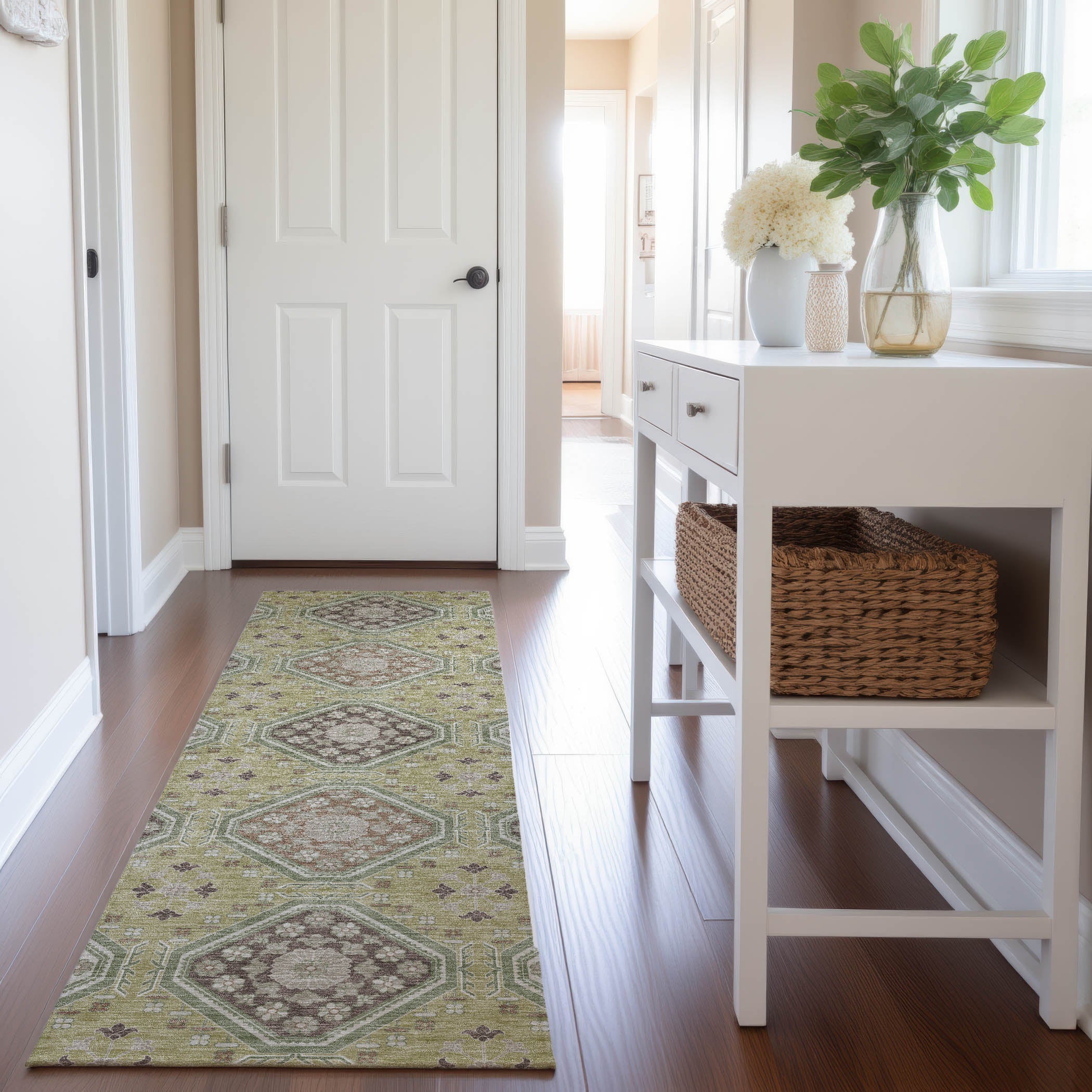 Oaxaca Machine Washable Transitional Aloe Green Rug 2'3" x 7'6" #shape_Runner
