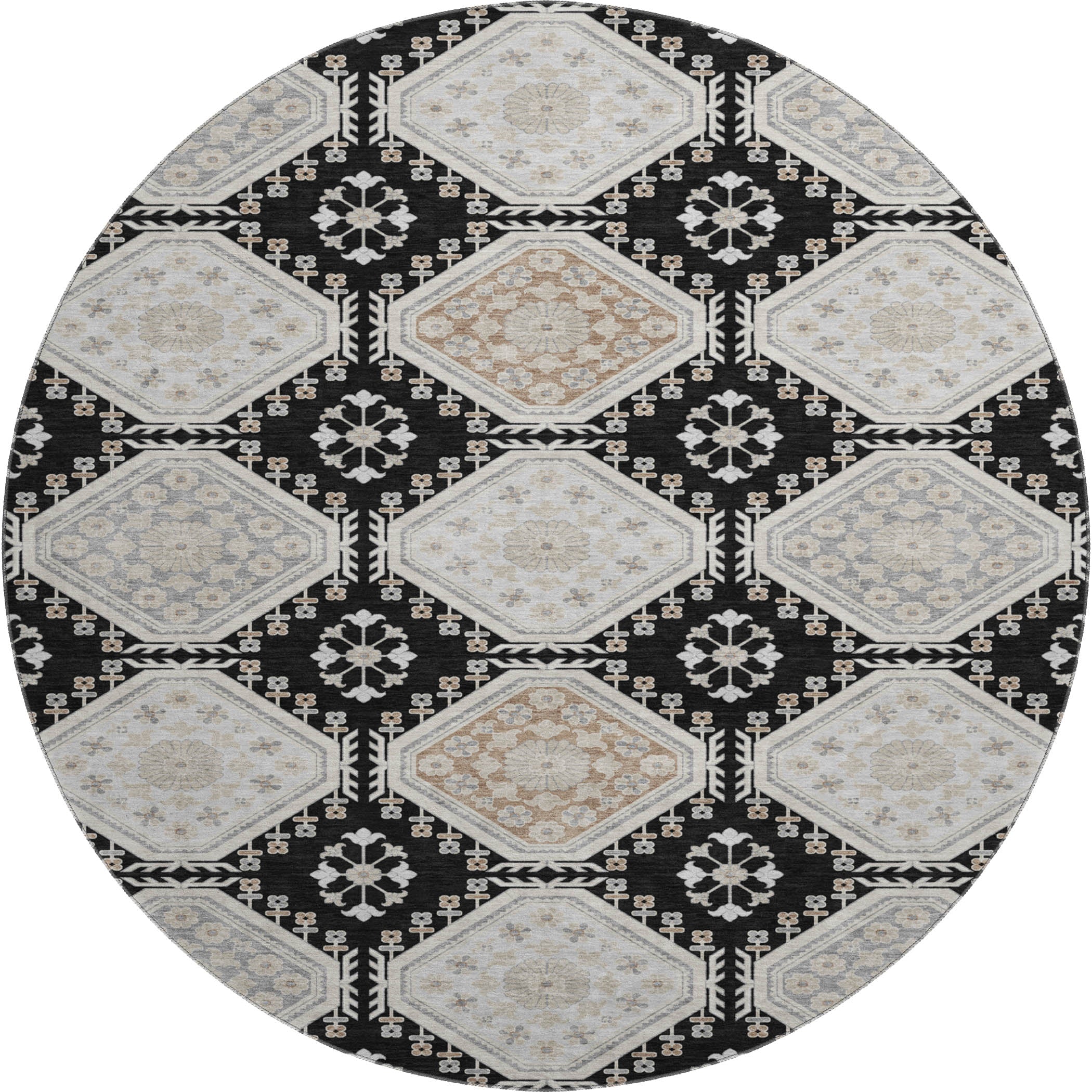 Oaxaca Machine Washable Transitional Black Rug 8' x 8' #shape_Round