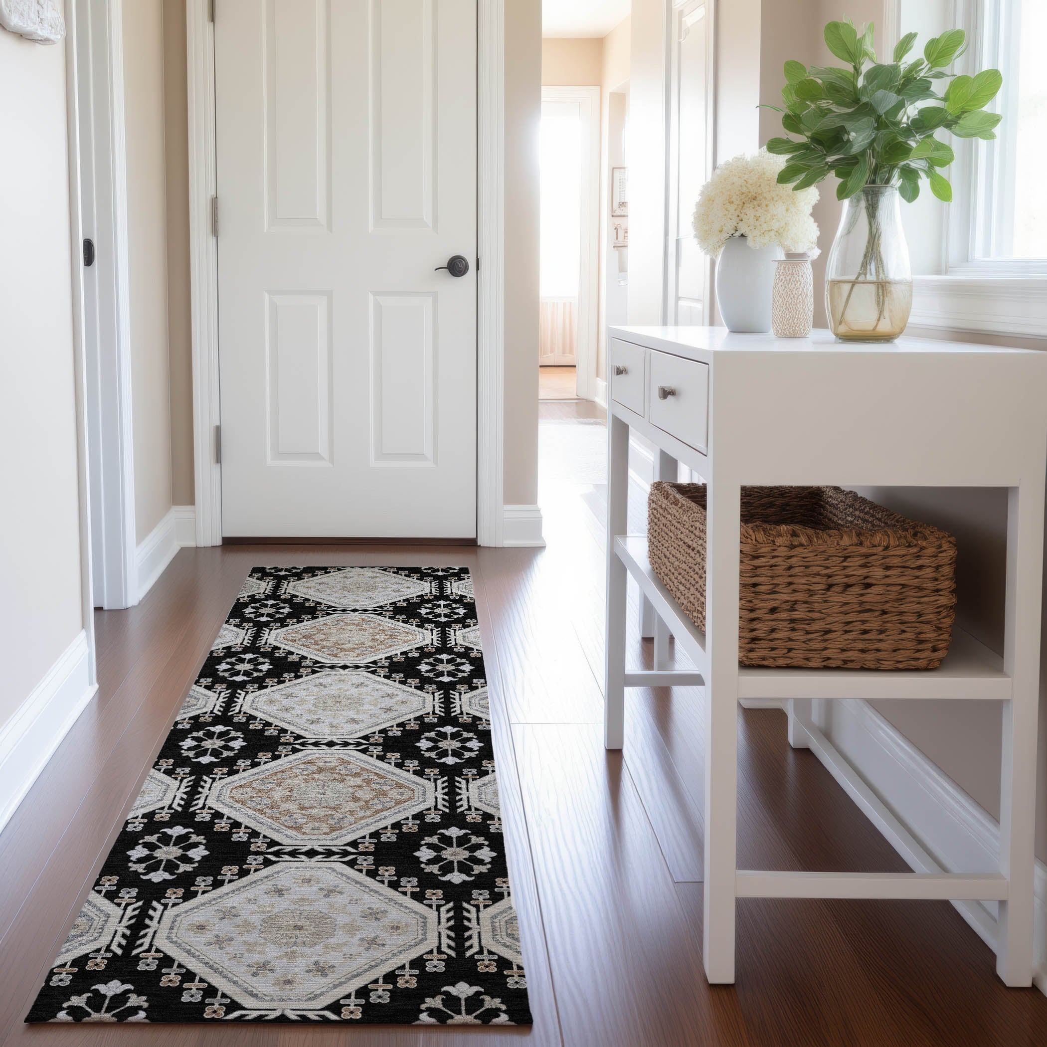 Oaxaca Machine Washable Transitional Black Rug 2'3" x 7'6" #shape_Runner
