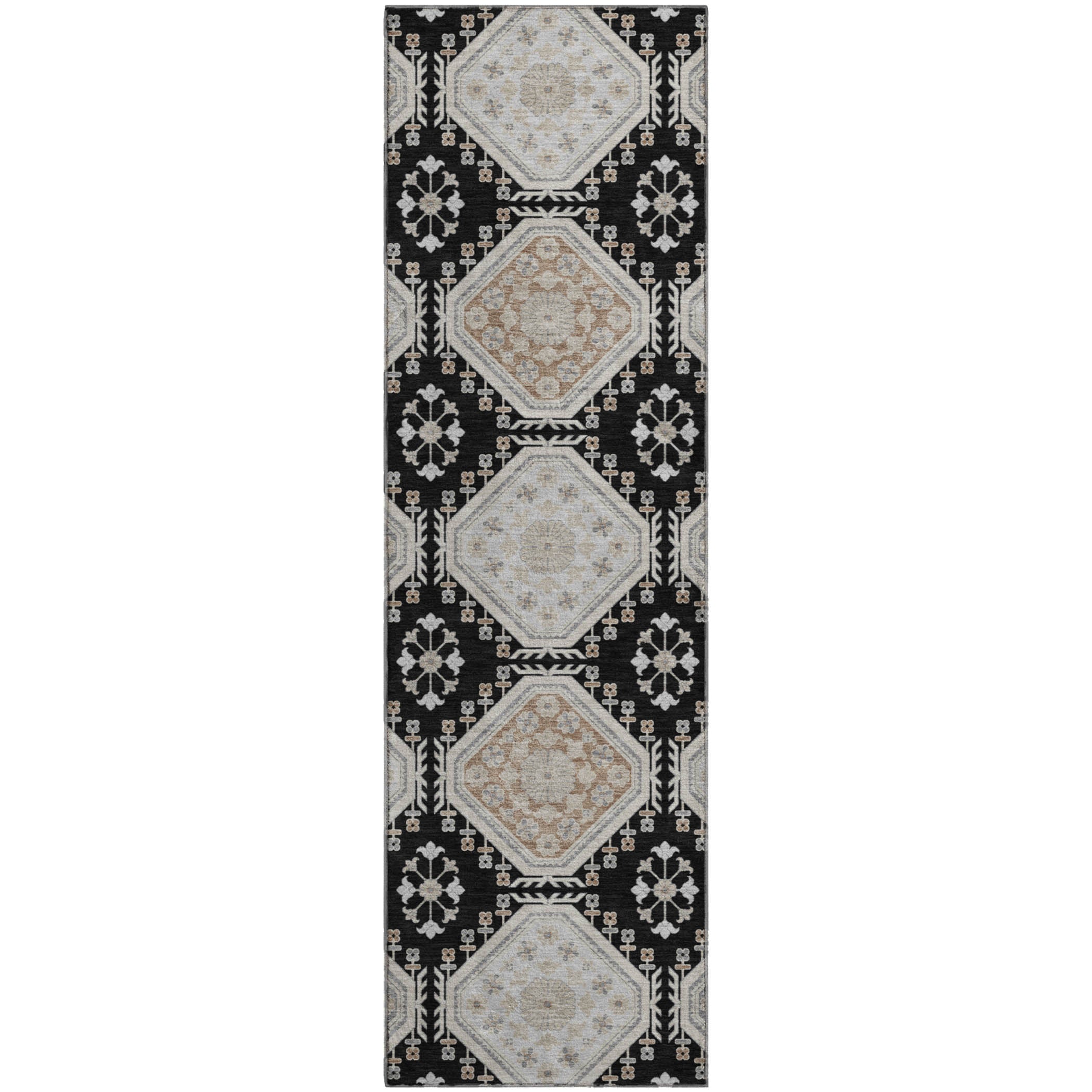 Oaxaca Machine Washable Transitional Black Rug 2'3" x 7'6" #shape_Runner