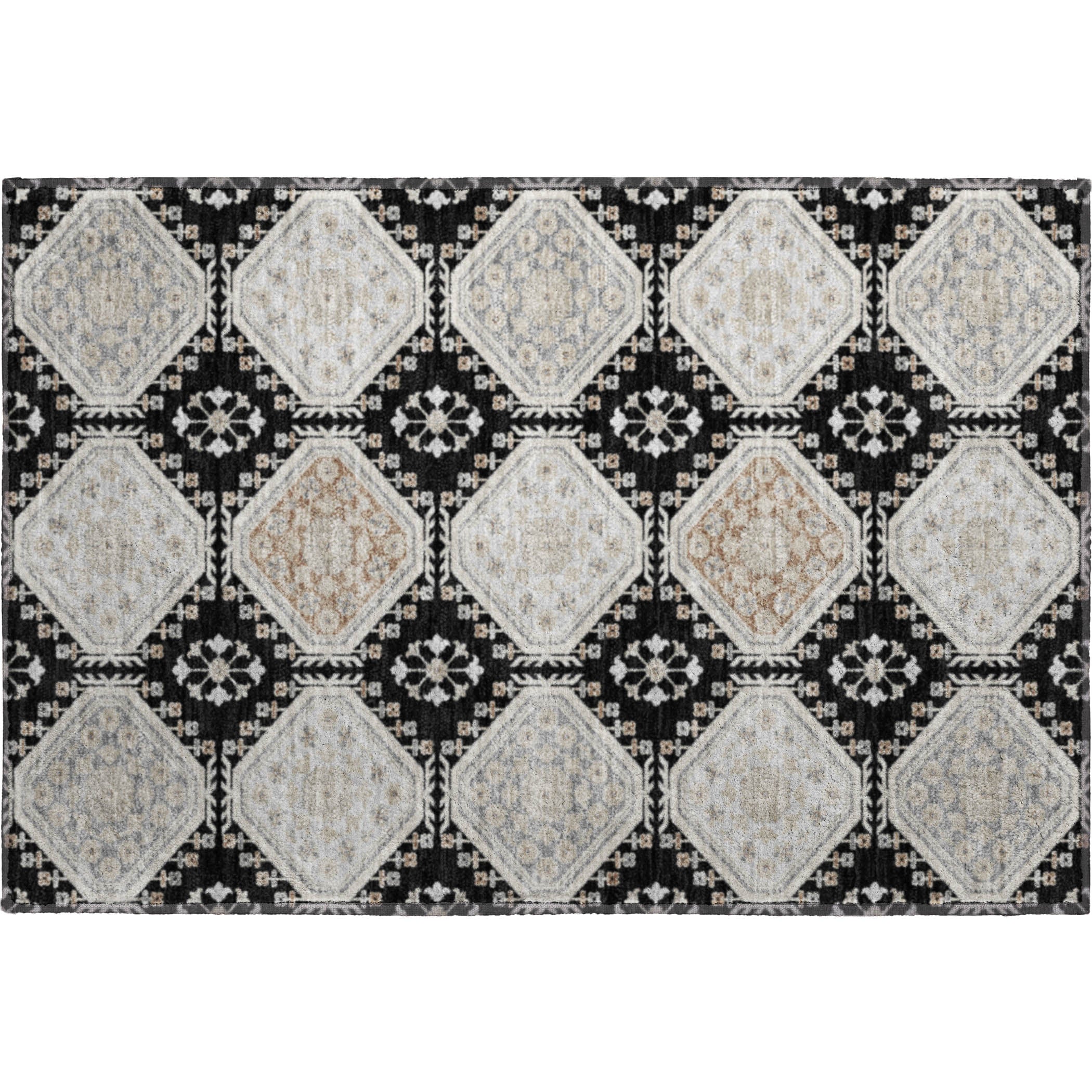 Oaxaca Machine Washable Transitional Black Rug 1'8" x 2'6" #shape_Rectangle
