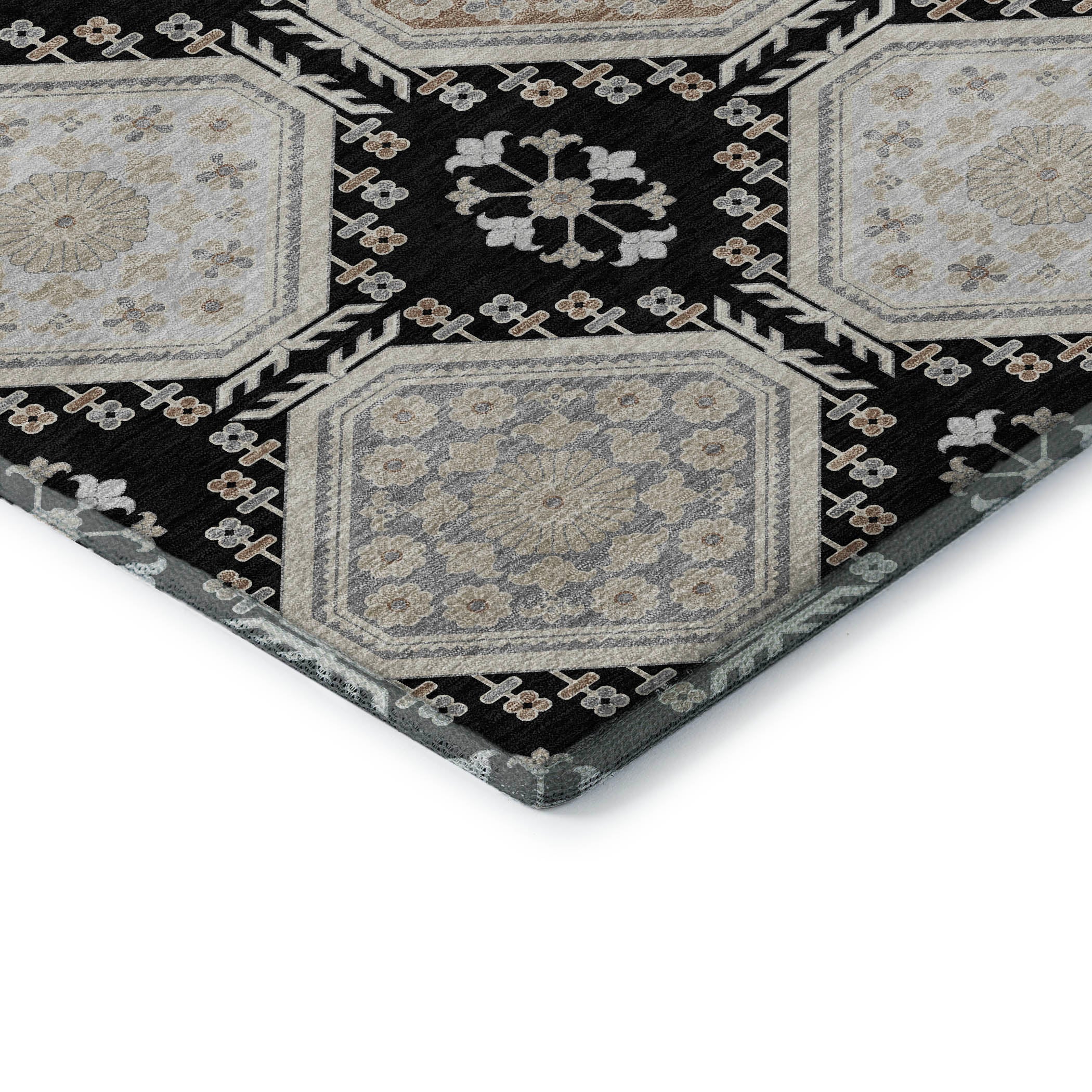 Oaxaca Machine Washable Transitional Black Rug 1'8" x 2'6" #shape_Rectangle